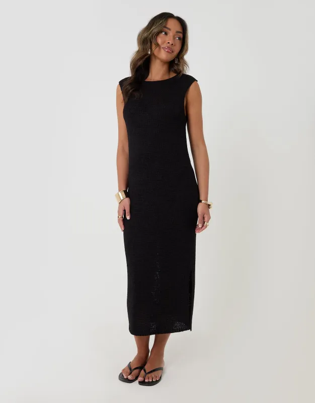 Black Knitted Yarn Midi Dress made by Threadbare