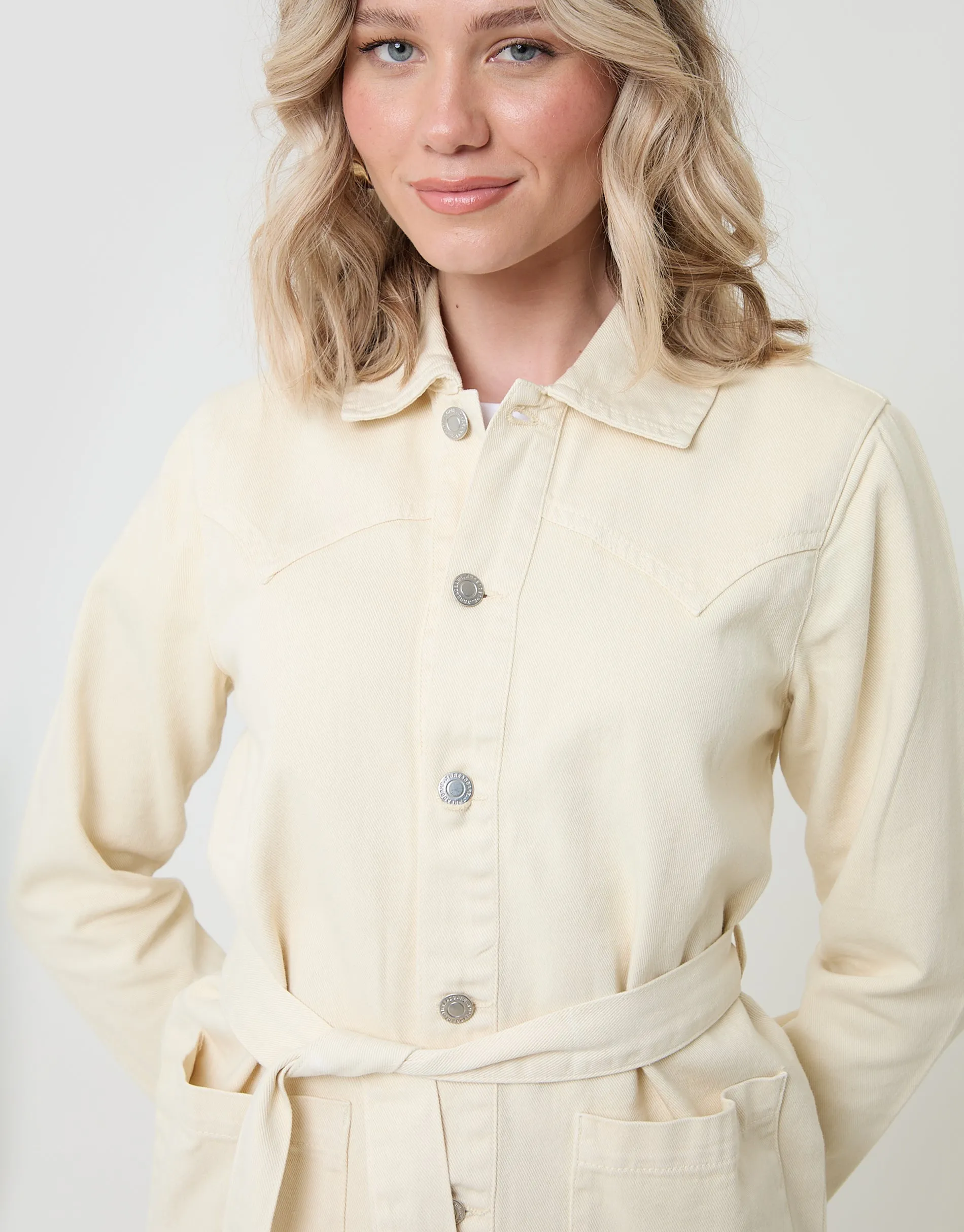 Belted Denim Jacket in Ecru sold by Threadbare product image thumbnail 5