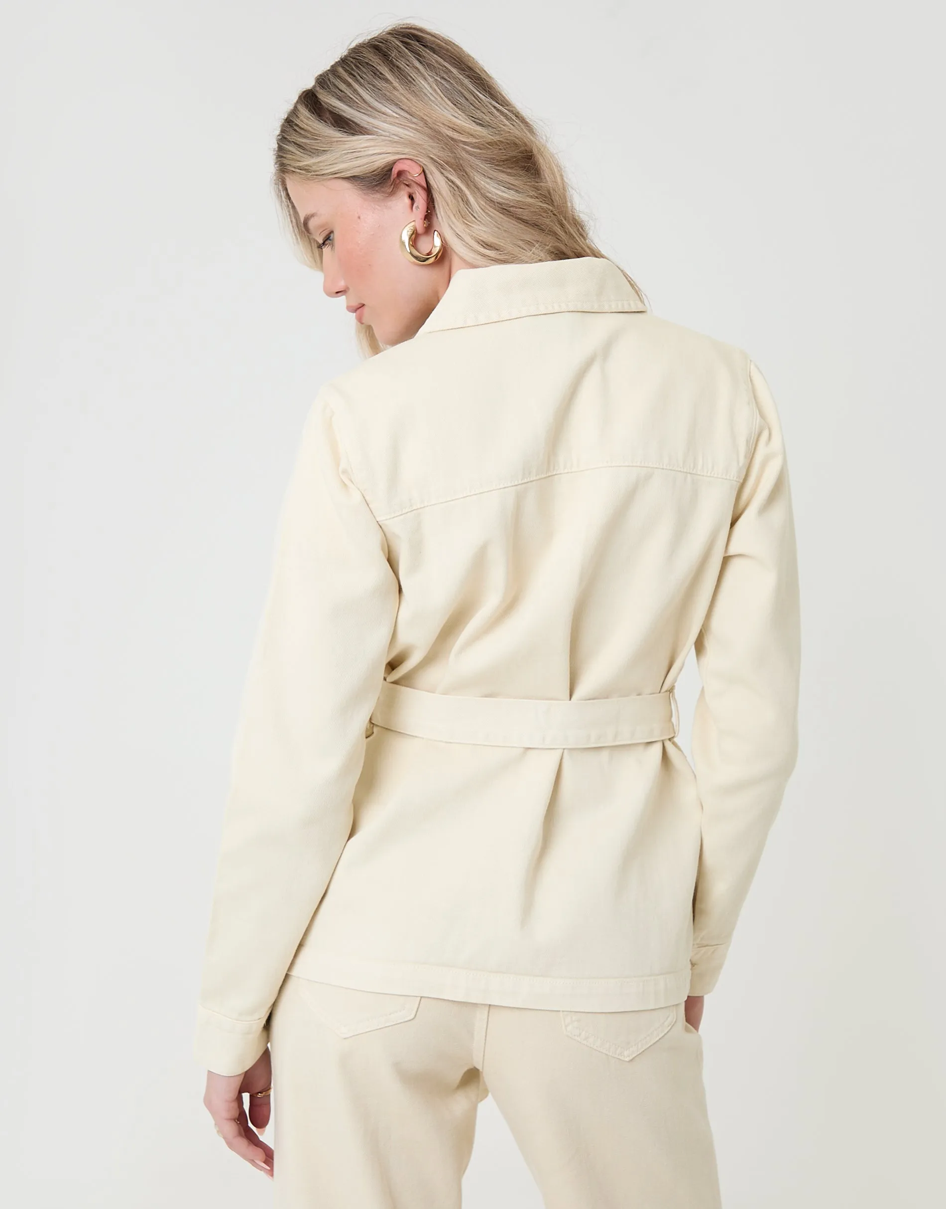 Belted Denim Jacket in Ecru sold by Threadbare product image thumbnail 2