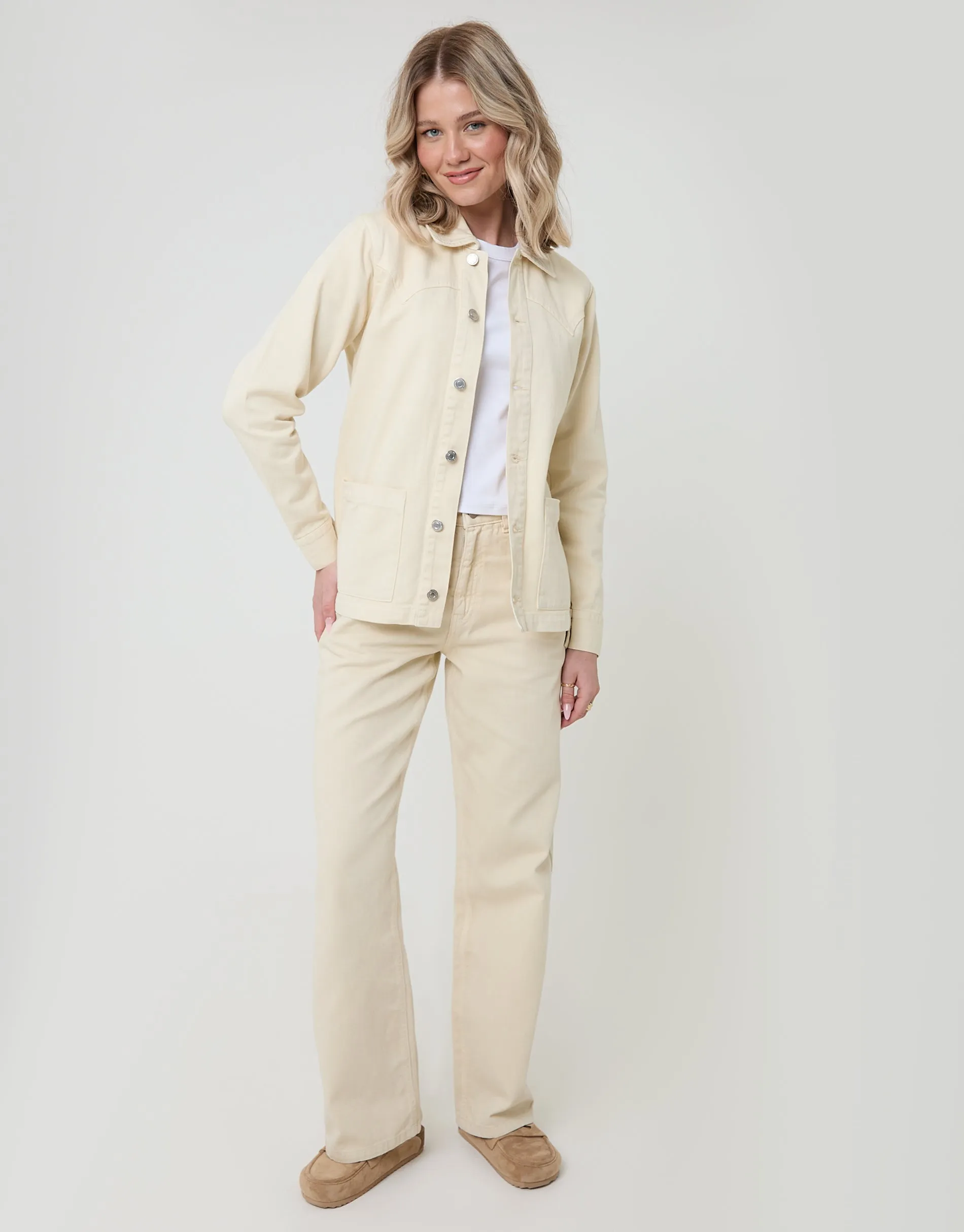 Belted Denim Jacket in Ecru sold by Threadbare product image thumbnail 3