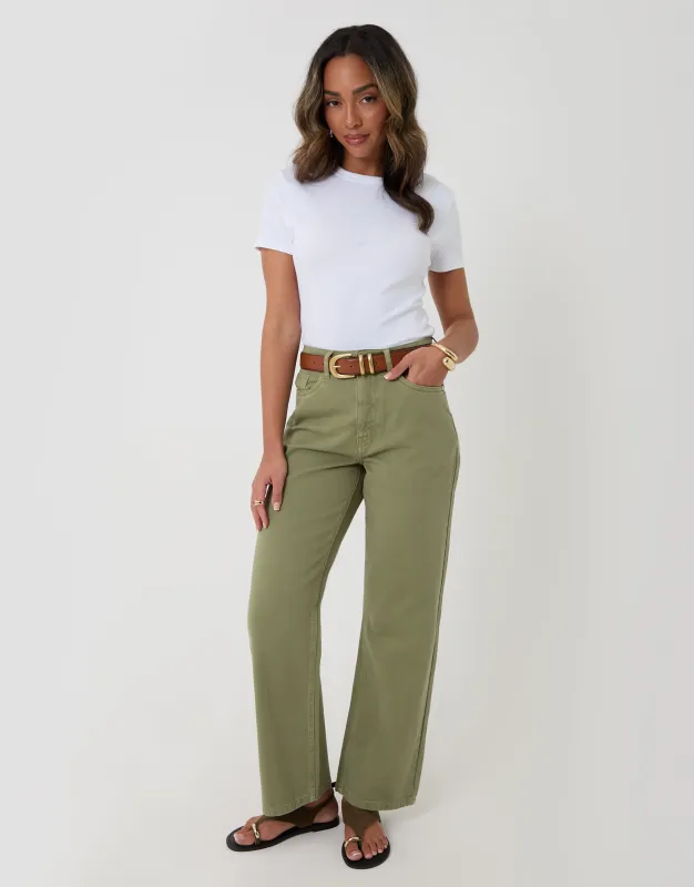 Straight Leg Jeans in Sage Green made by Threadbare