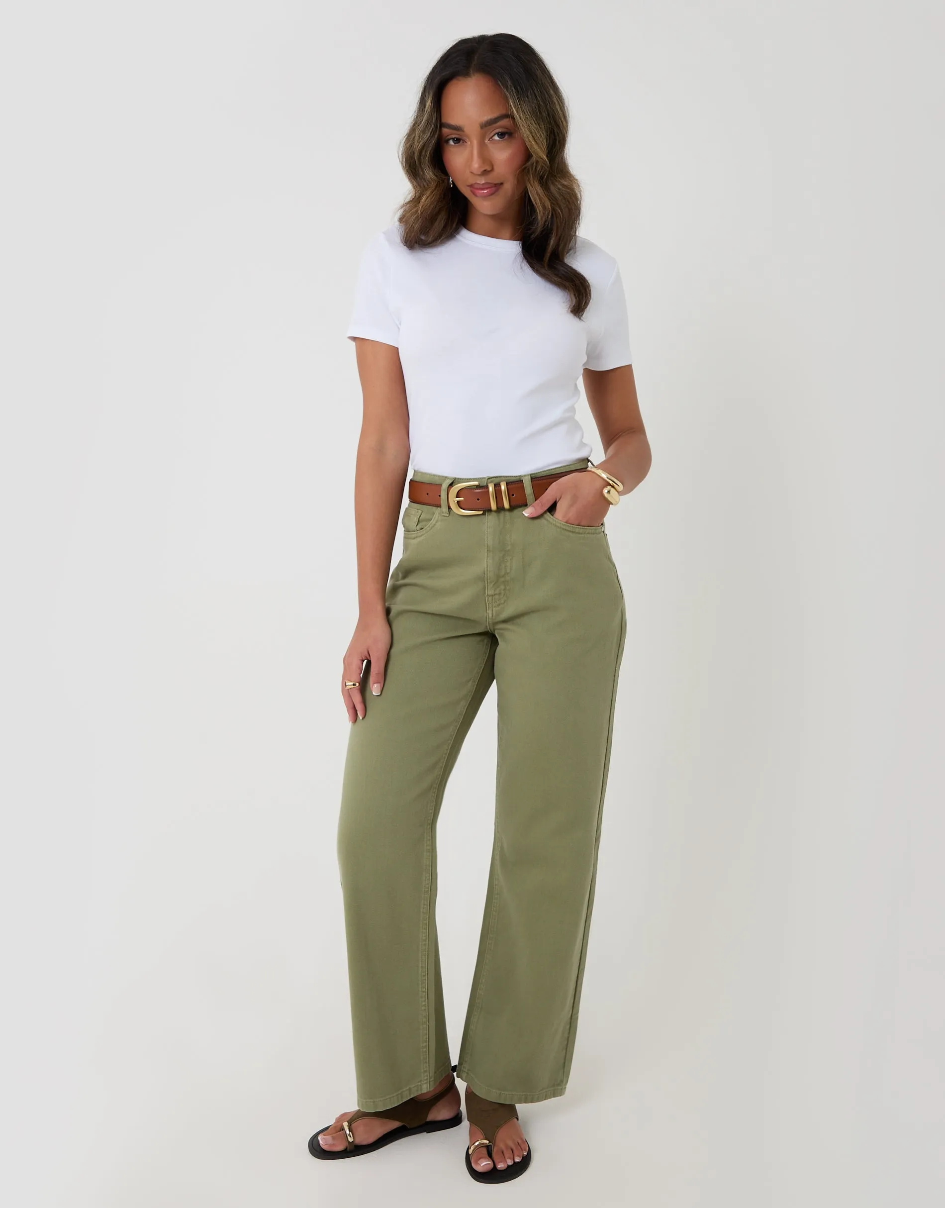 Straight Leg Jeans in Sage Green sold by Threadbare