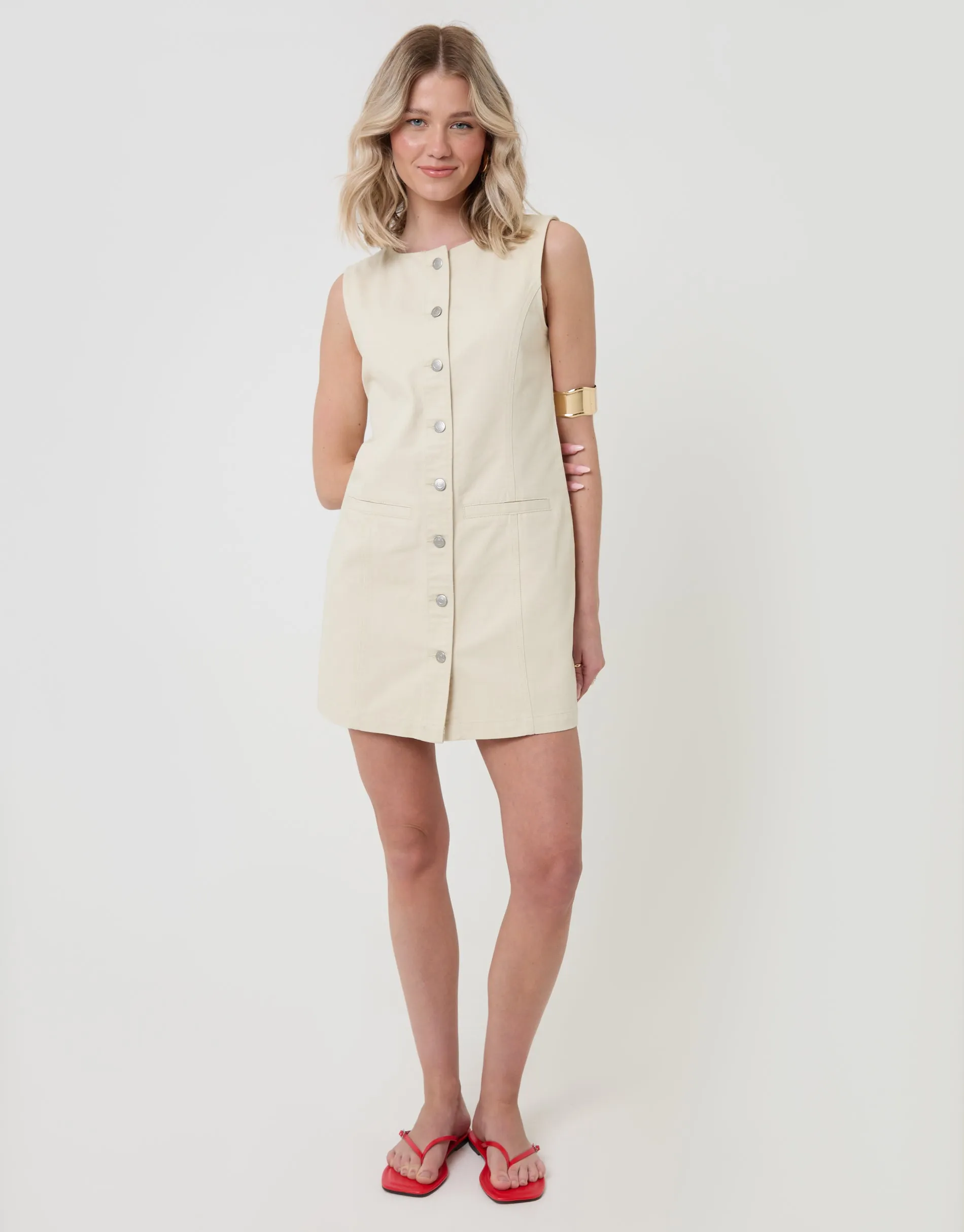 Ecru Denim Pinafore Mini Dress sold by Threadbare product image thumbnail 3