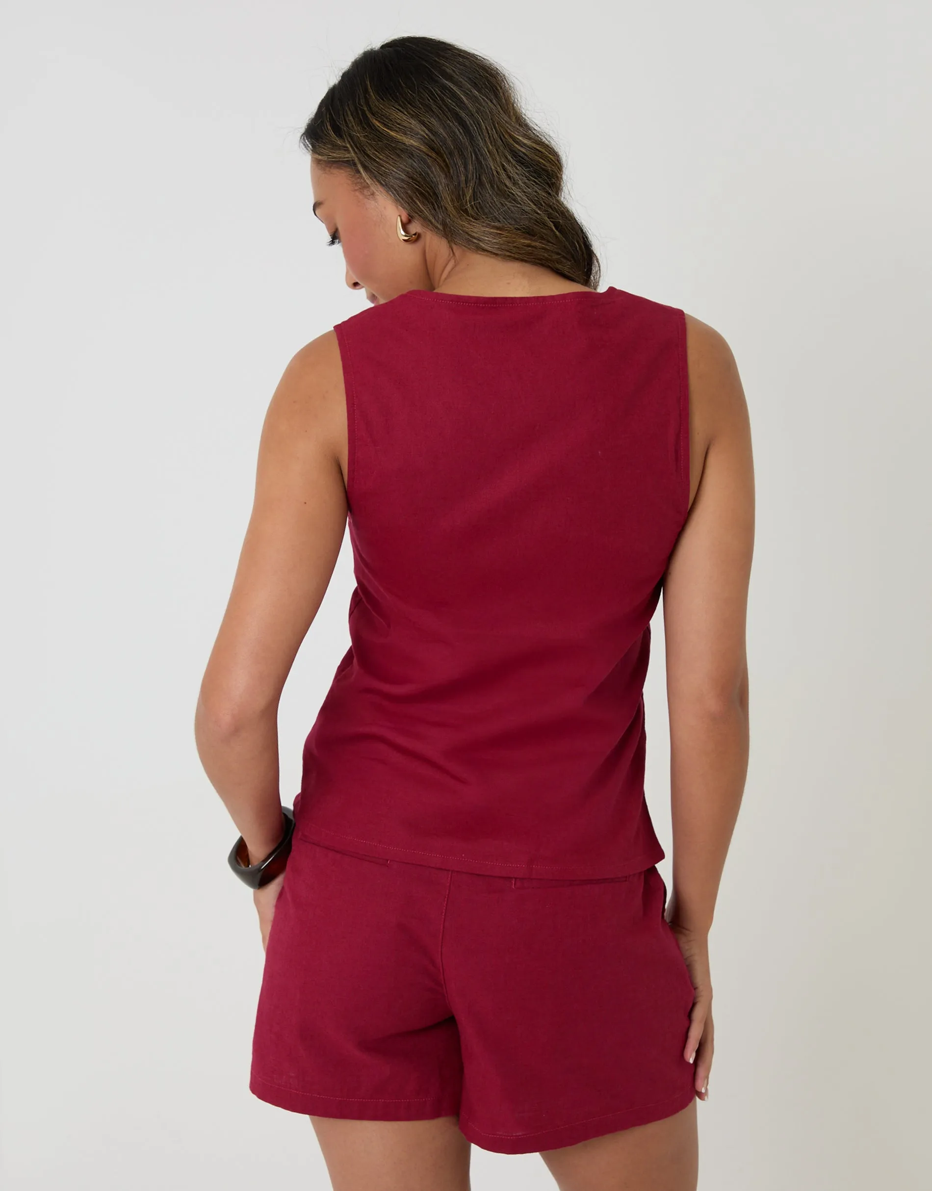 Linen Blend Scoop Neck Waistcoat in Red sold by Threadbare product image thumbnail 2