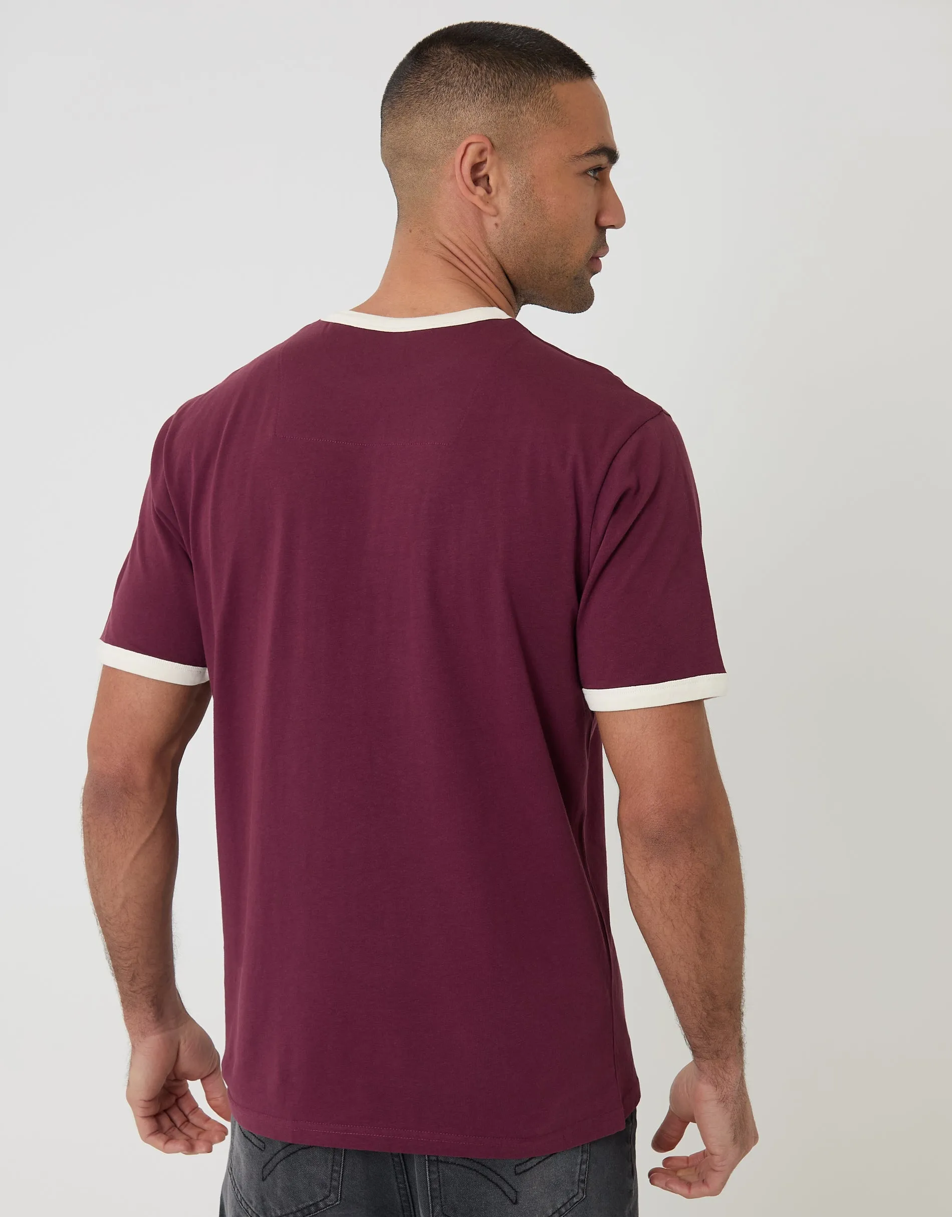 Cotton Ringer T-Shirt in Burgundy sold by Threadbare product image thumbnail 2