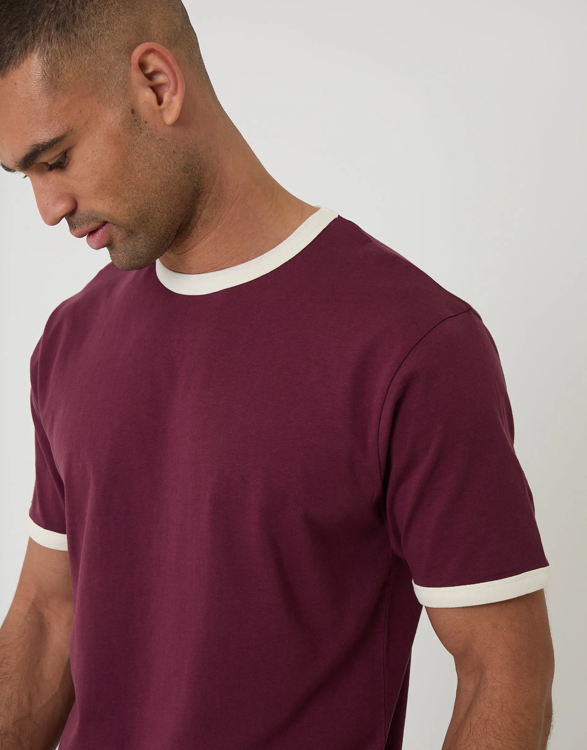 Cotton Ringer T-Shirt in Burgundy sold by Threadbare product image thumbnail 4