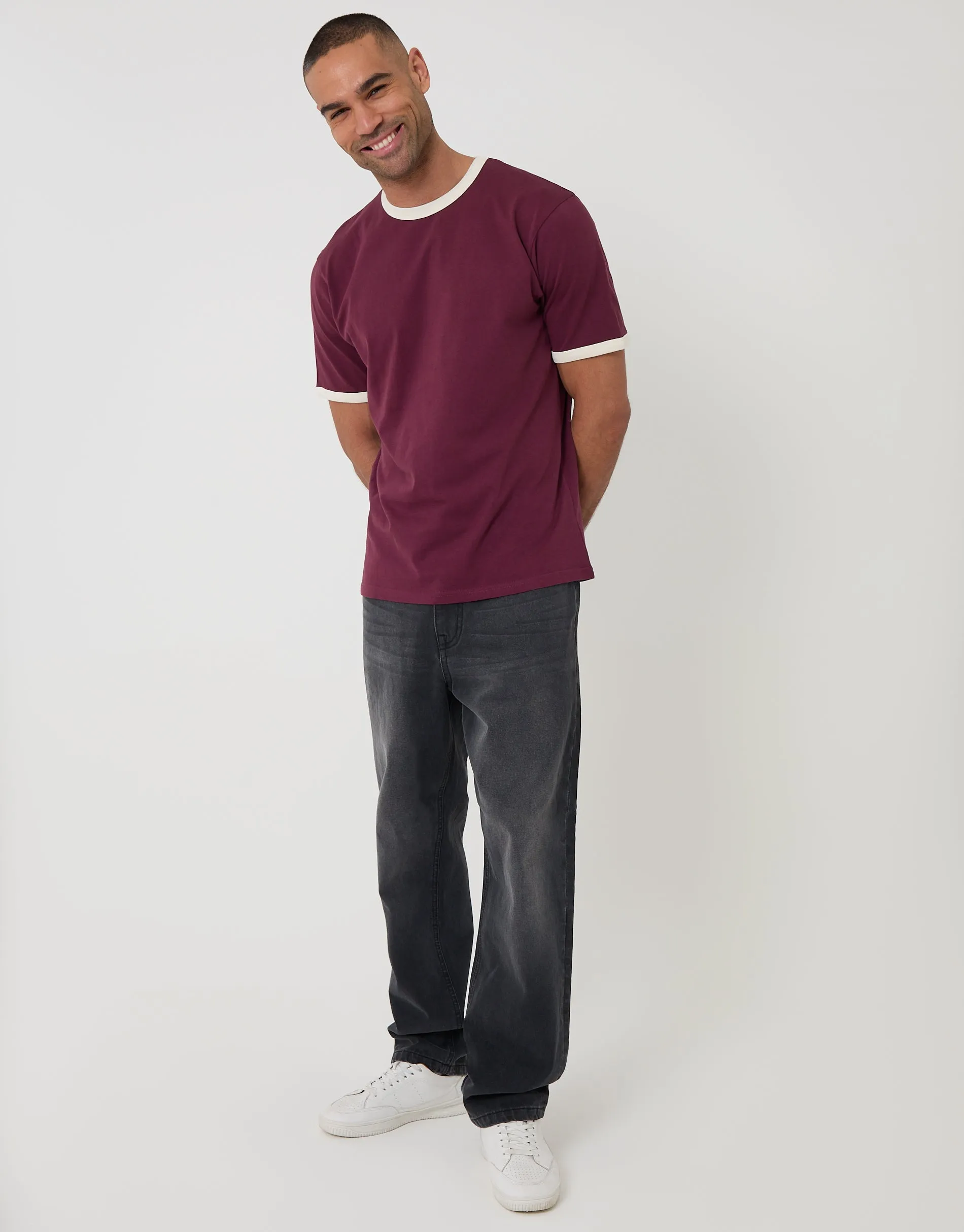 Cotton Ringer T-Shirt in Burgundy sold by Threadbare product image thumbnail 3
