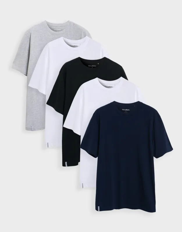5 Pack Assorted Cotton Crew Neck T-Shirts made by Threadbare