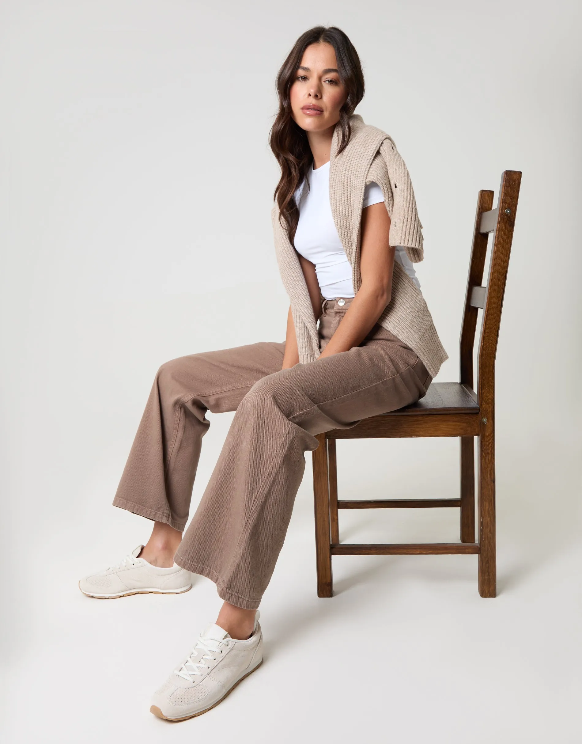 Petite Straight Leg Jeans in Mocha Brown sold by Threadbare