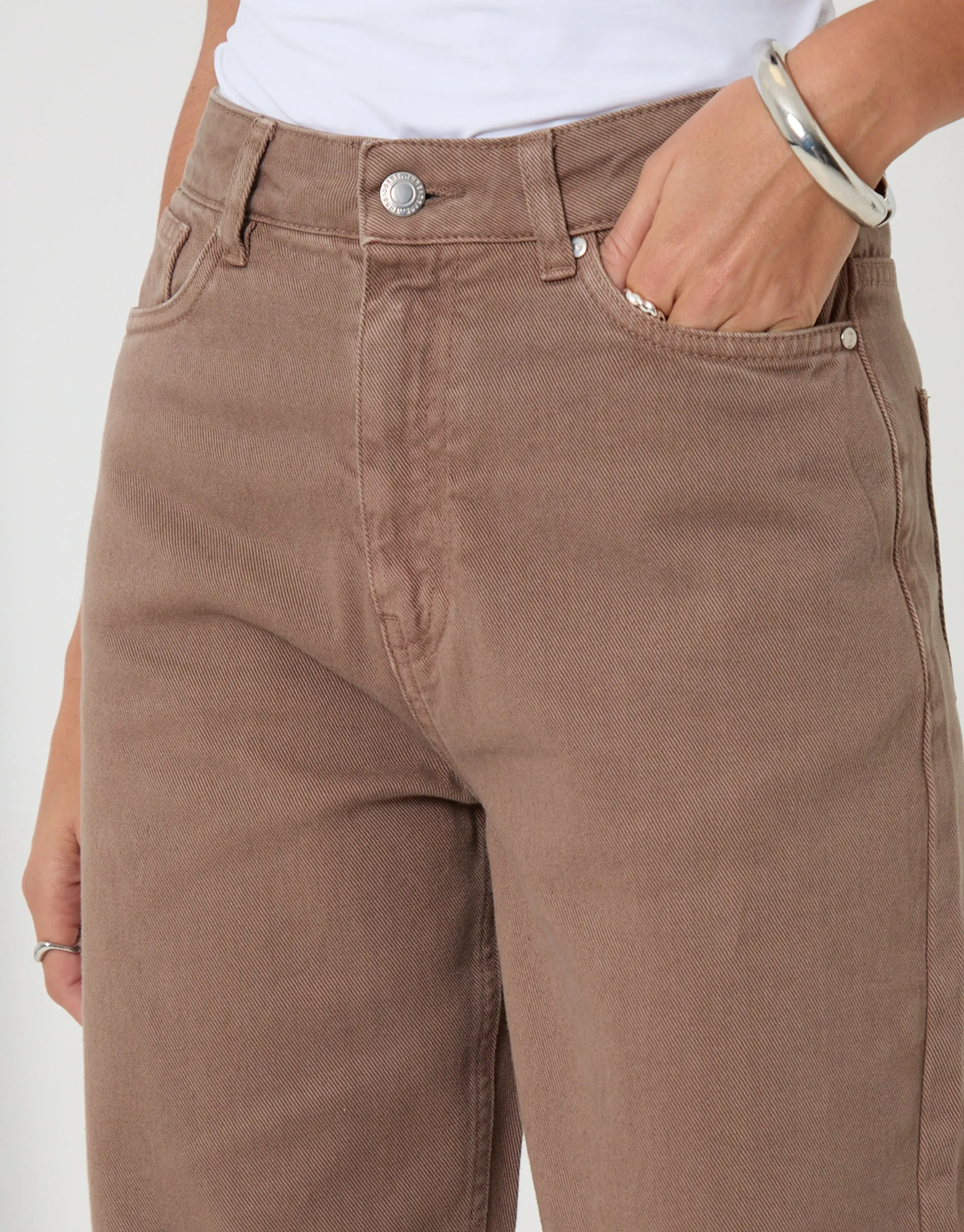 Petite Straight Leg Jeans in Mocha Brown sold by Threadbare product image thumbnail 4
