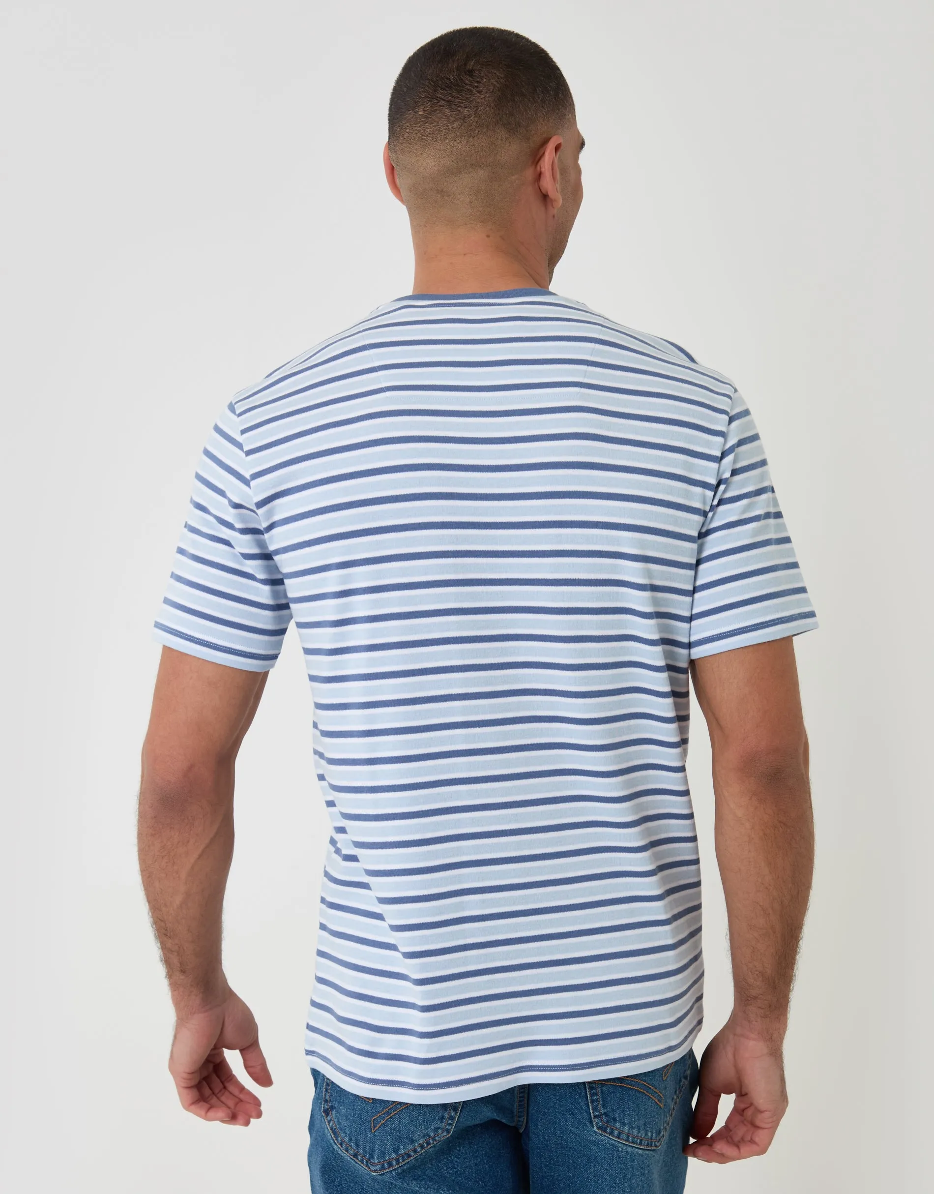 Blue Stripe Cotton Crew Neck T-Shirt sold by Threadbare product image thumbnail 3
