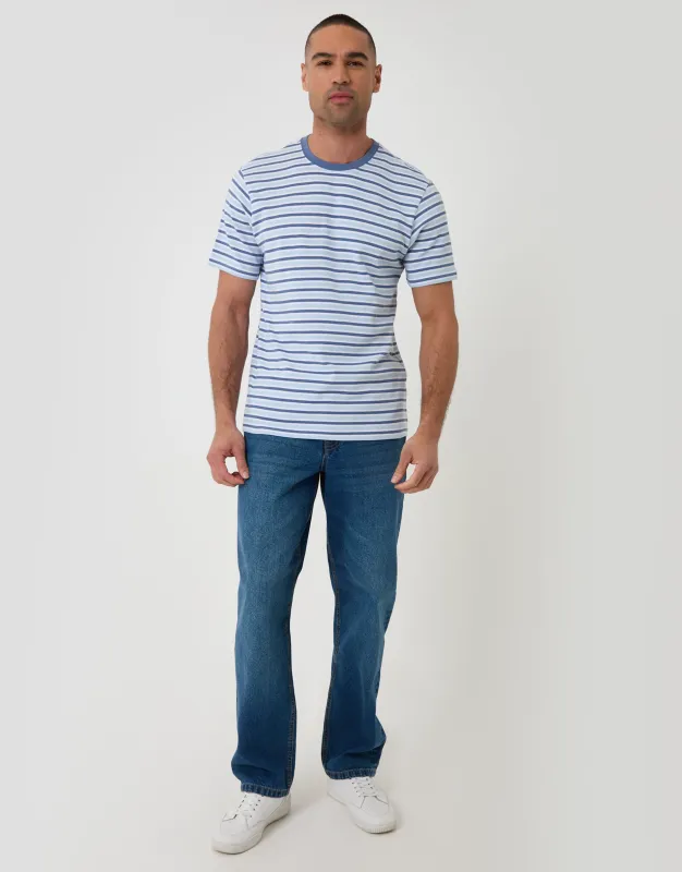 Blue Stripe Cotton Crew Neck T-Shirt made by Threadbare