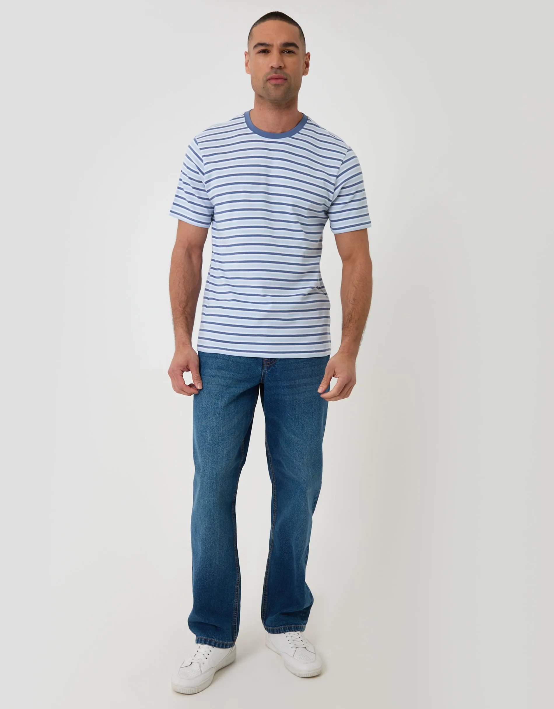 Blue Stripe Cotton Crew Neck T-Shirt sold by Threadbare