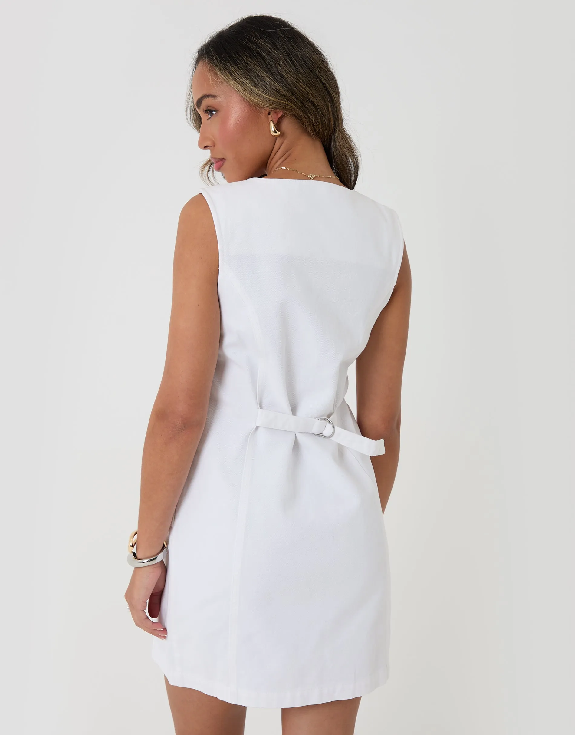 Waistcoat Denim Mini Dress in White sold by Threadbare product image thumbnail 2