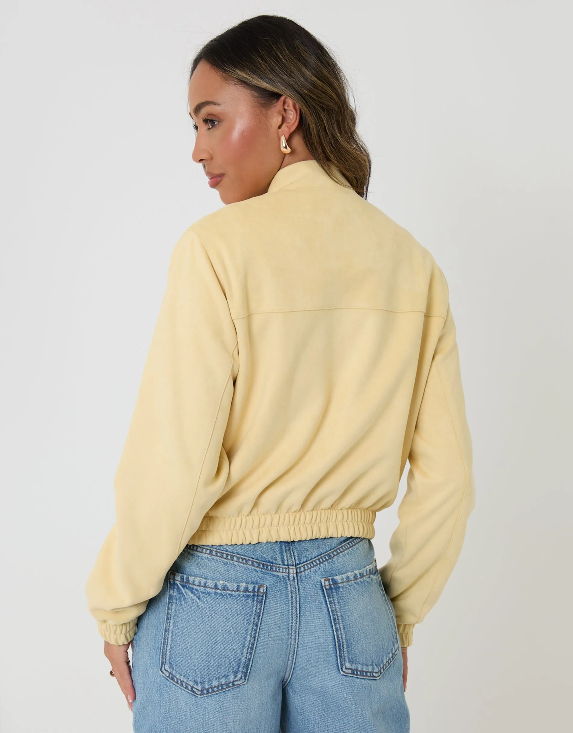 Faux Suede Bomber Jacket in Yellow sold by Threadbare product image thumbnail 2