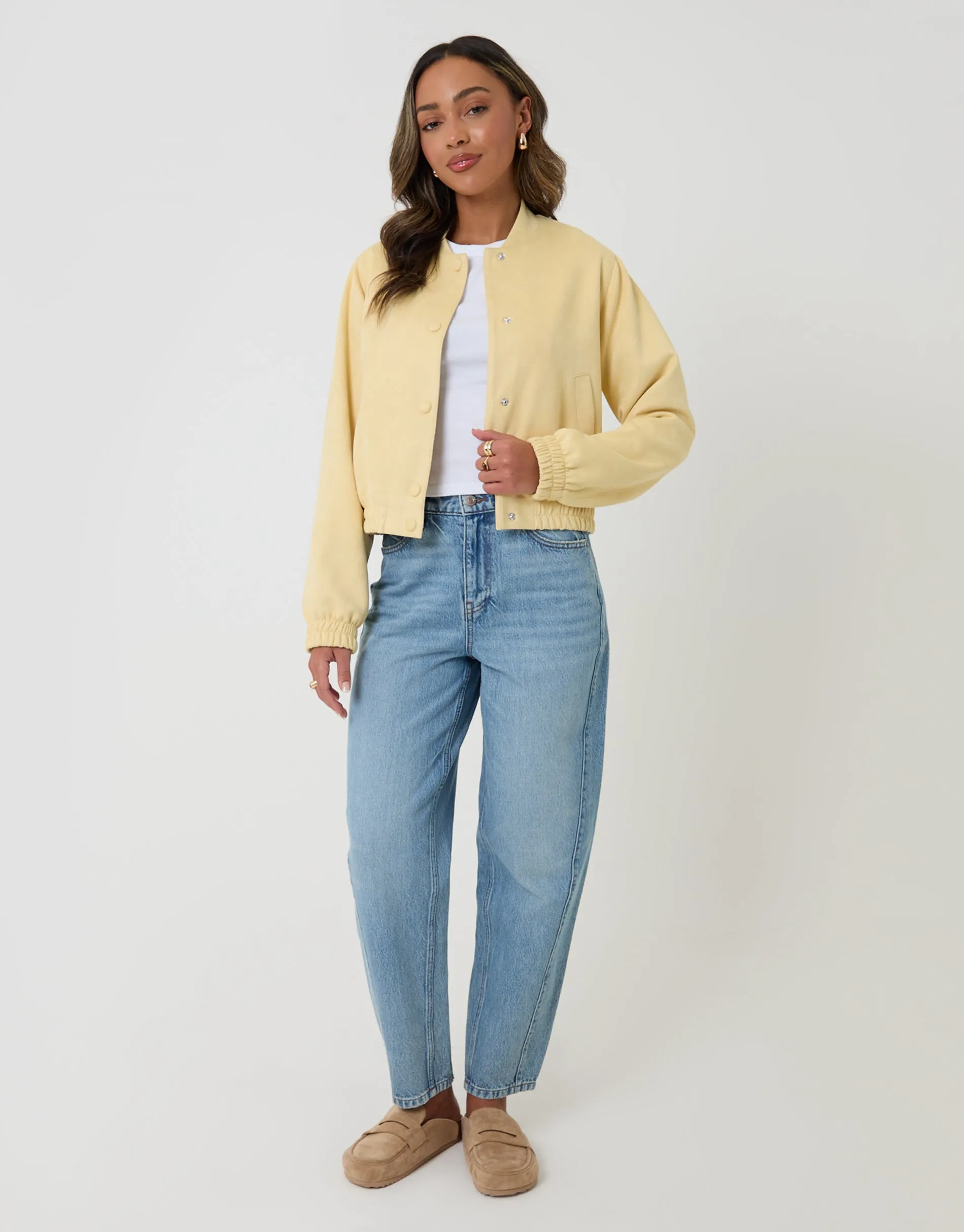 Faux Suede Bomber Jacket in Yellow sold by Threadbare product image thumbnail 3