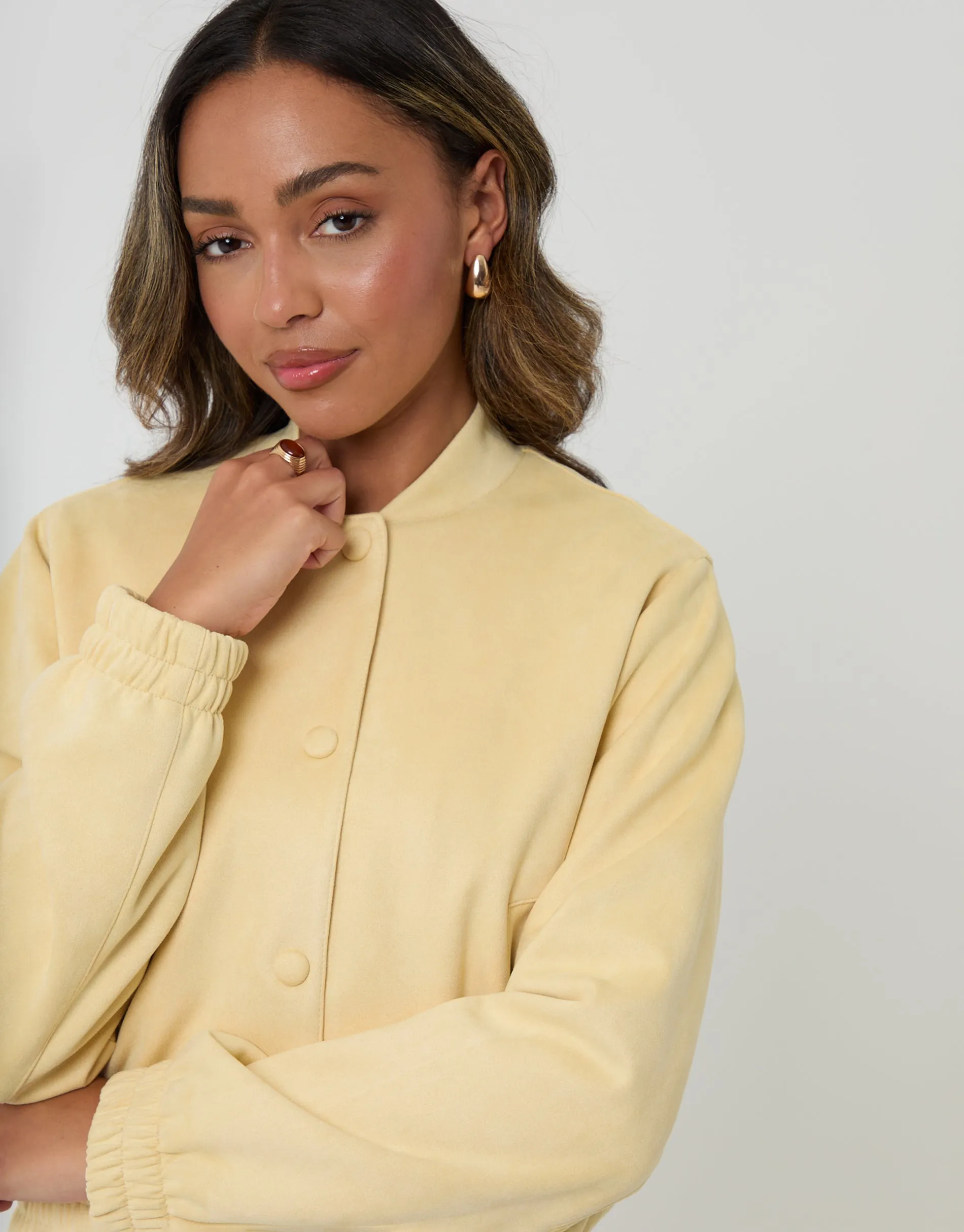 Faux Suede Bomber Jacket in Yellow sold by Threadbare product image thumbnail 4