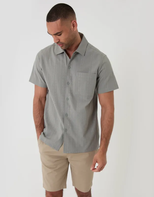 Sage Green Textured Cotton Short Sleeve Shirt made by Threadbare