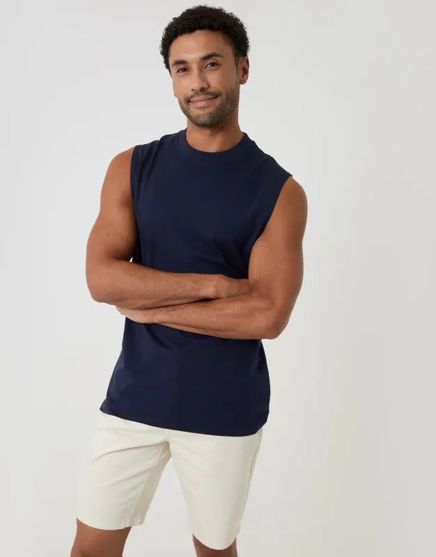 Relaxed Fit Cotton Crew Neck Vest in Navy made by Threadbare