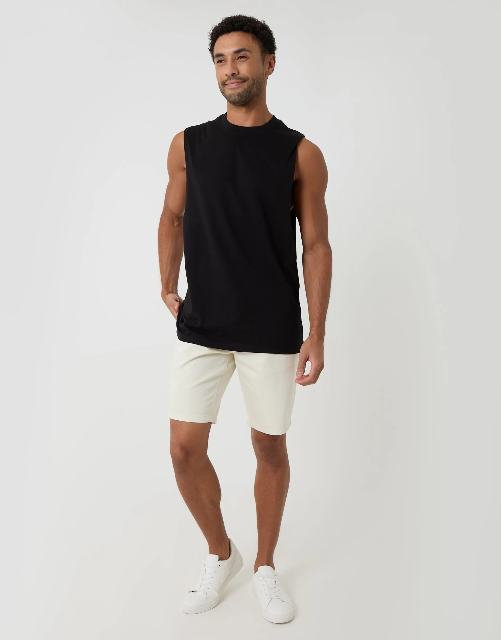 Relaxed Fit Cotton Crew Neck Vest in Black sold by Threadbare product image thumbnail 3