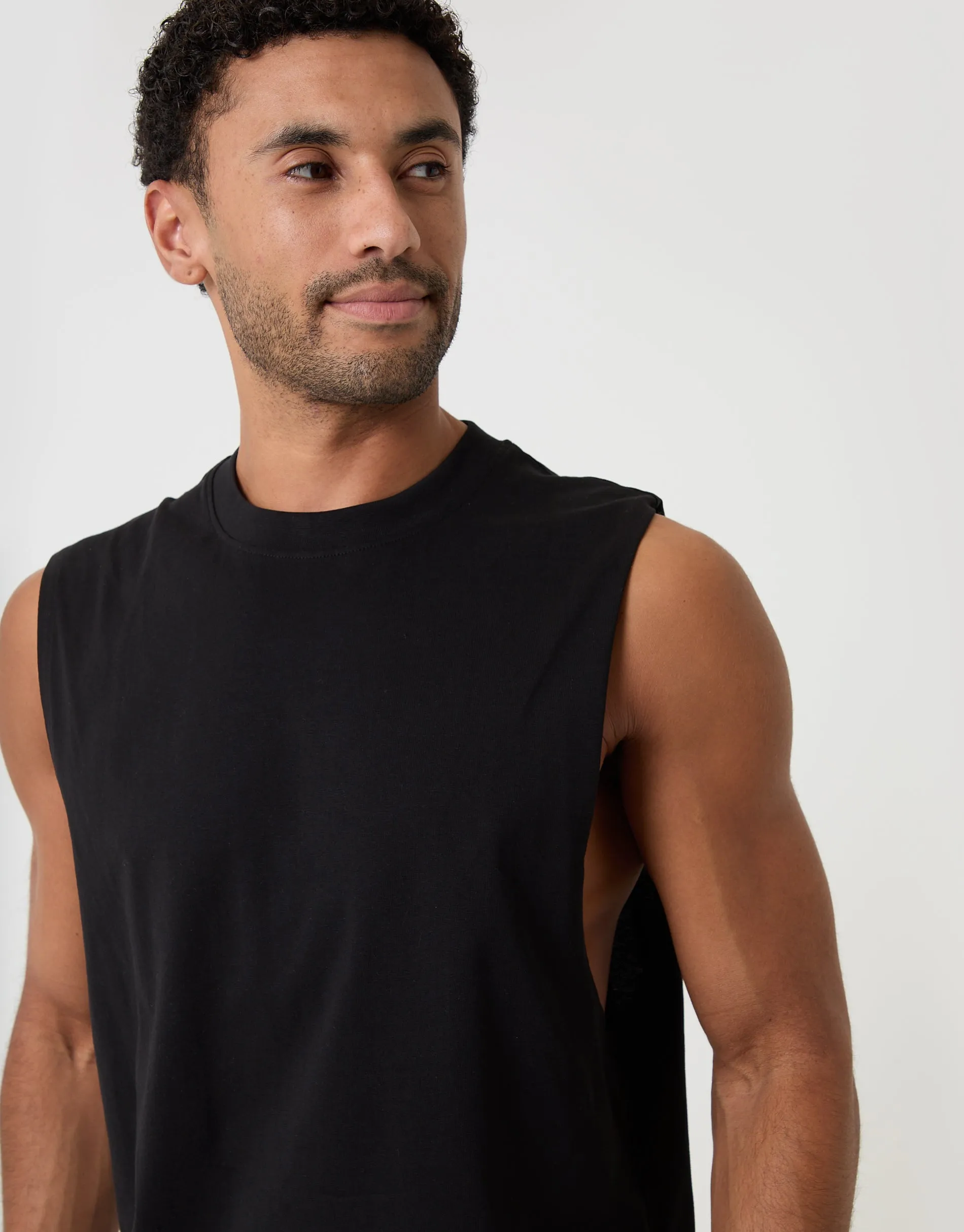 Relaxed Fit Cotton Crew Neck Vest in Black sold by Threadbare product image thumbnail 4