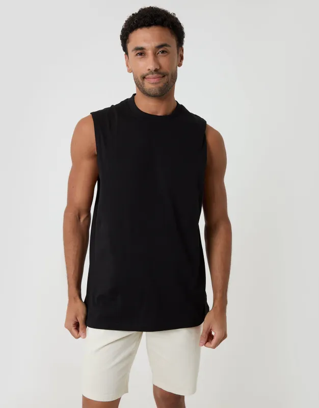 Relaxed Fit Cotton Crew Neck Vest in Black made by Threadbare
