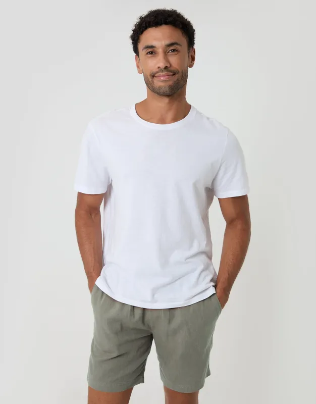 Shorter Length Elasticated Waist Linen Blend Shorts in Sage Green made by Threadbare