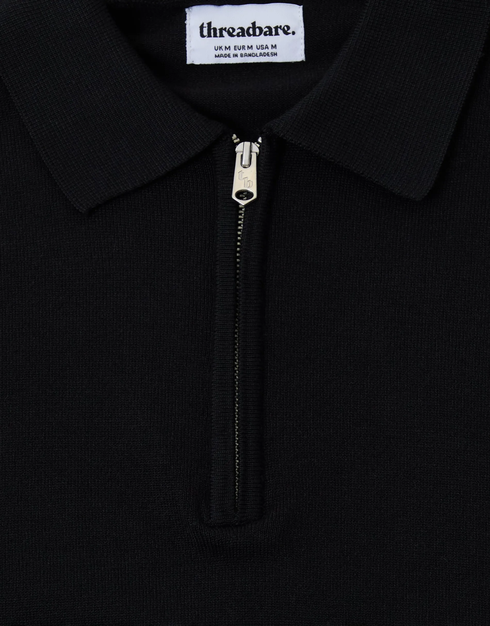 Black Relaxed Fit Knitted Quarter Zip Polo sold by Threadbare product image thumbnail 5