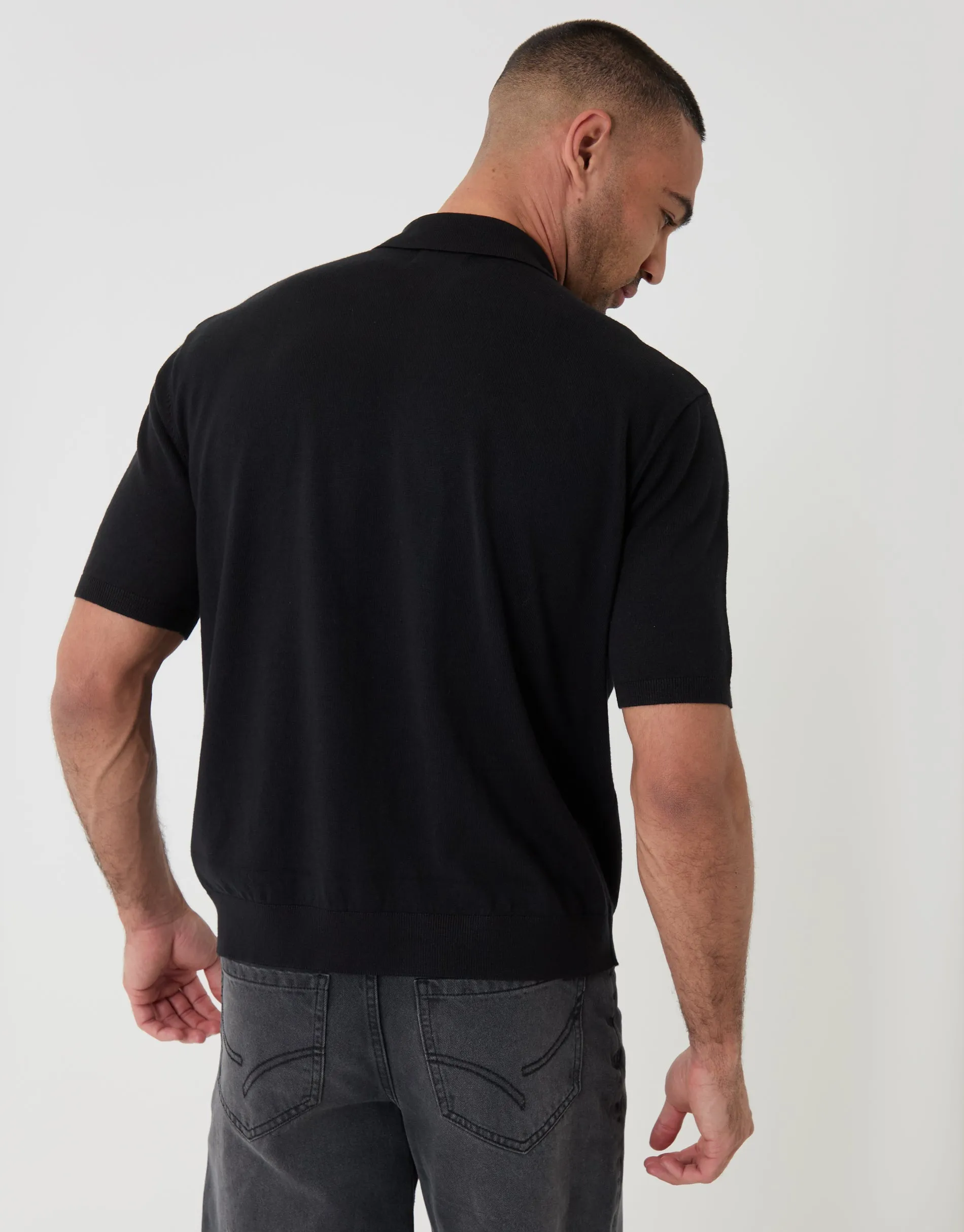 Black Relaxed Fit Knitted Quarter Zip Polo sold by Threadbare product image thumbnail 2