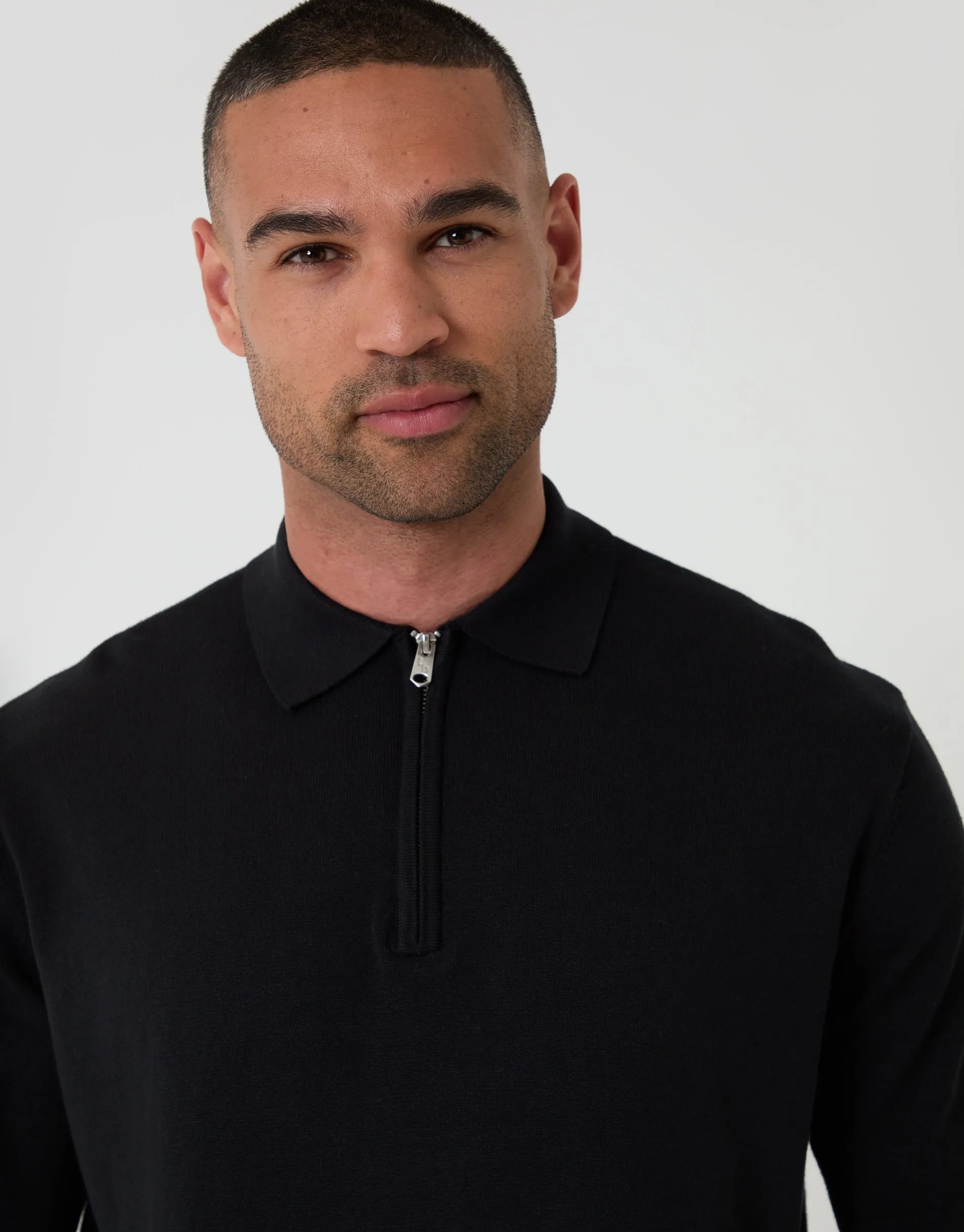 Black Relaxed Fit Knitted Quarter Zip Polo sold by Threadbare product image thumbnail 4