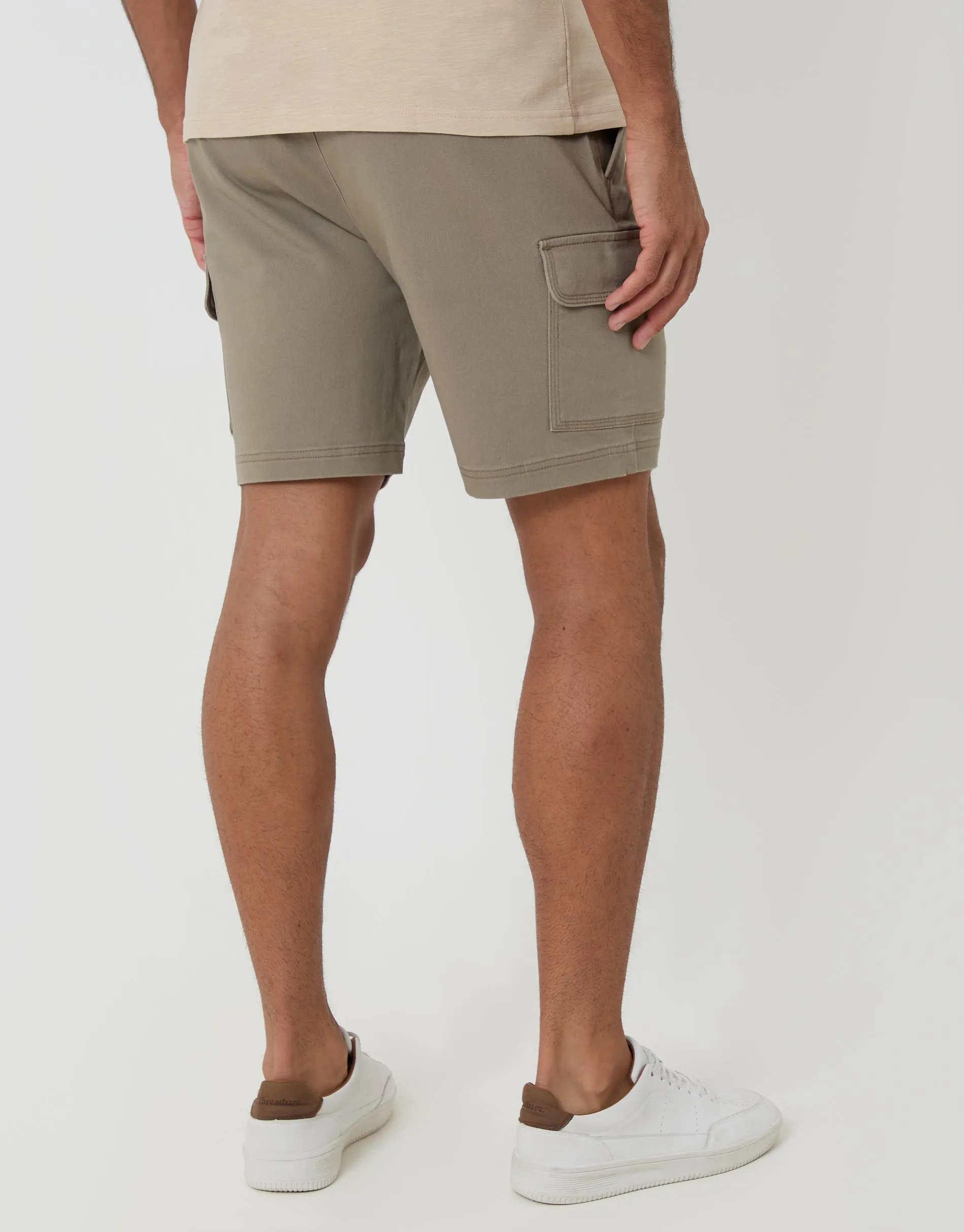 Shorter Length Elasticated Waist Stretch Cargo Shorts in Taupe sold by Threadbare product image thumbnail 4