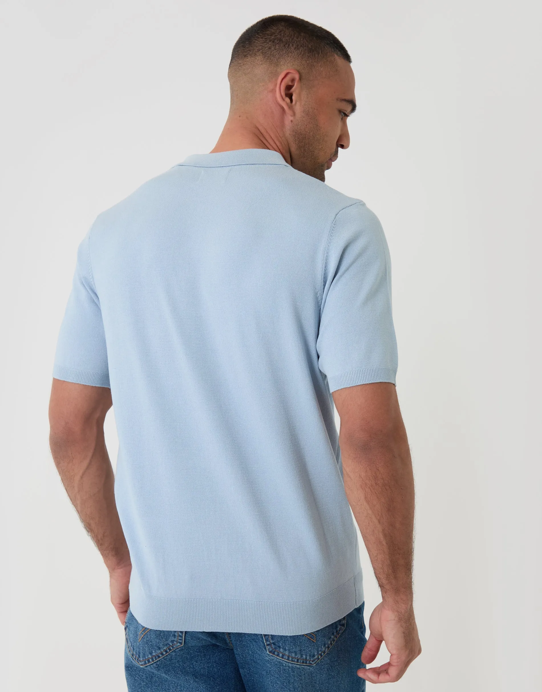 Quarter Zip Knitted Polo in Light Blue sold by Threadbare product image thumbnail 3