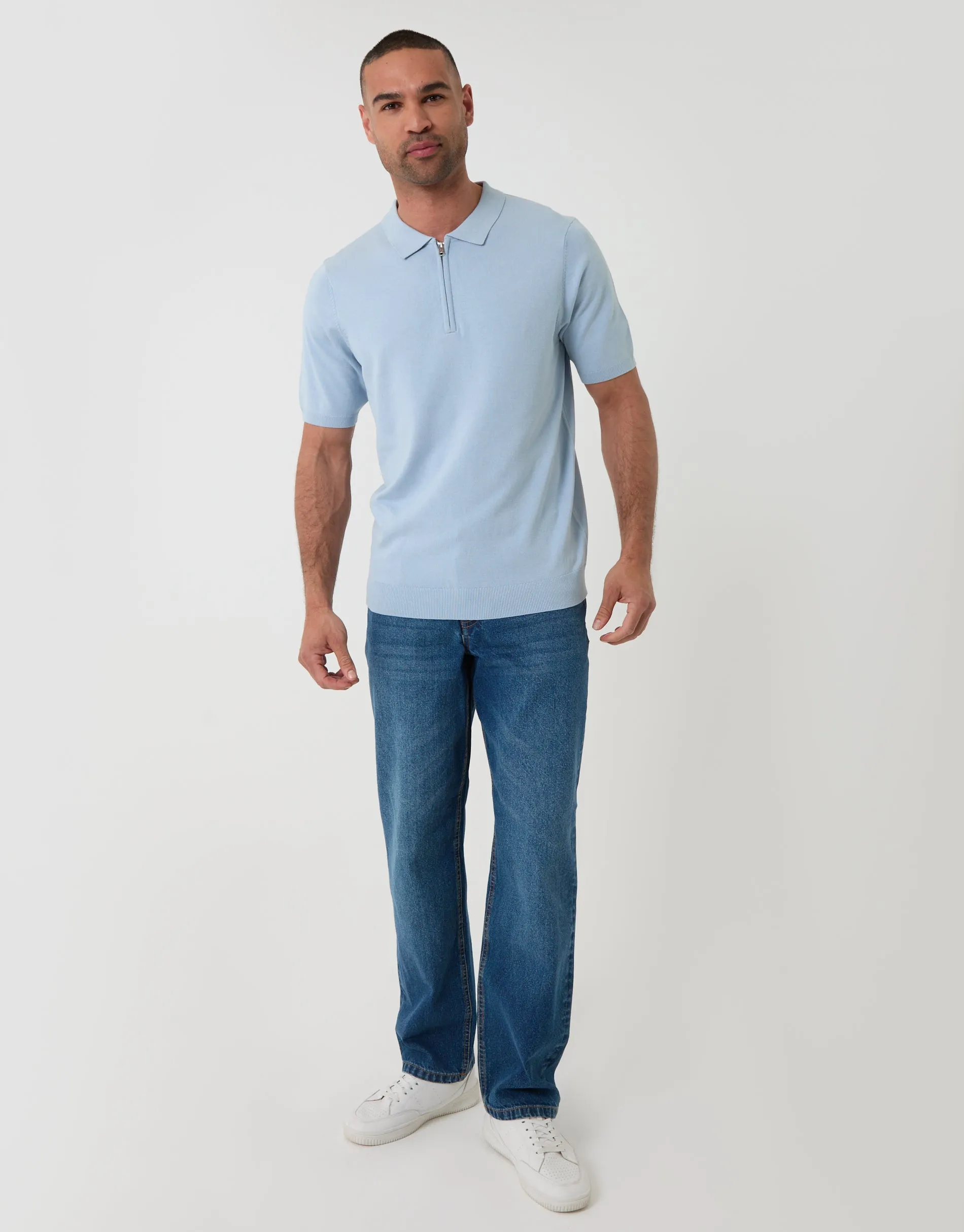 Quarter Zip Knitted Polo in Light Blue sold by Threadbare product image thumbnail 4
