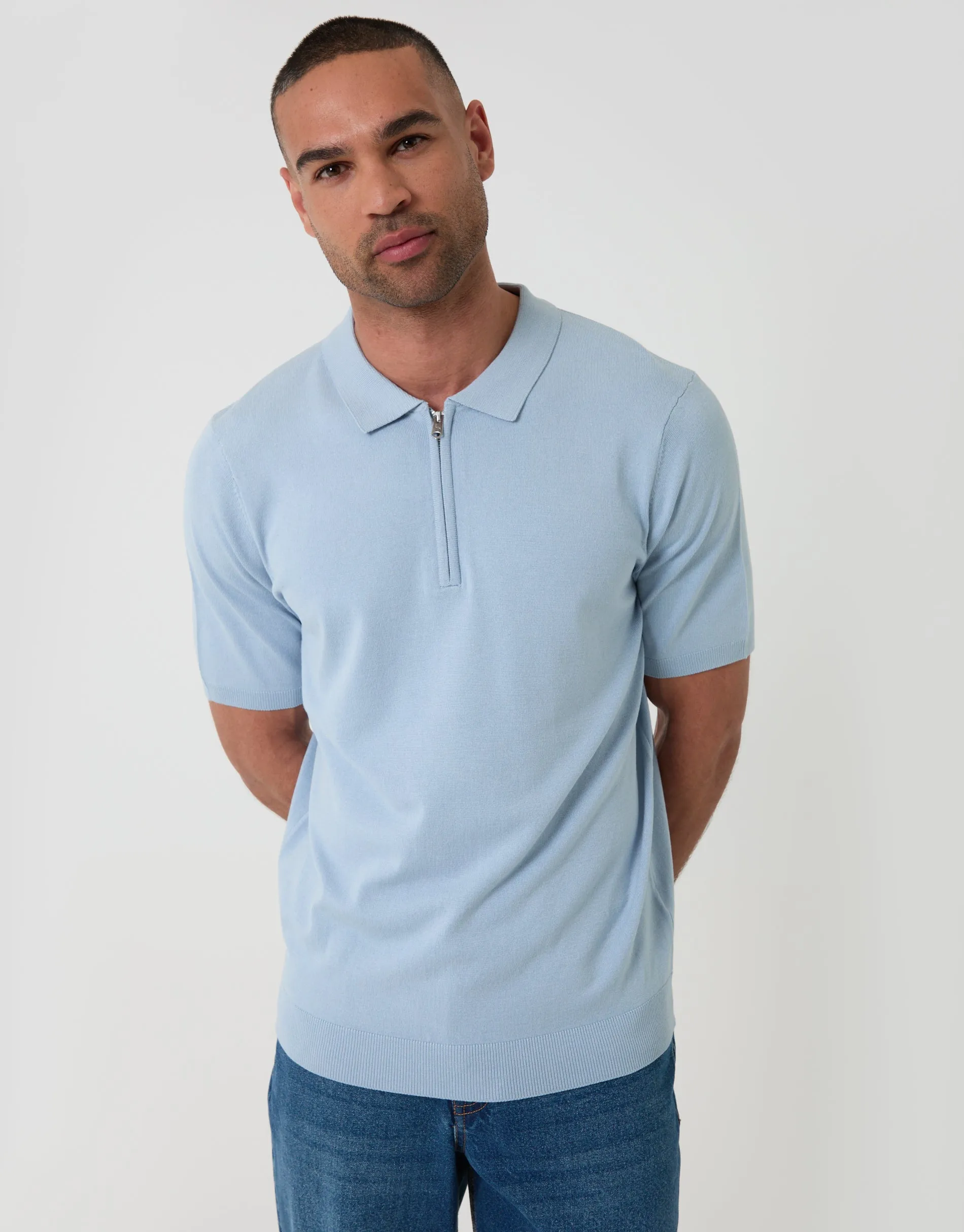 Quarter Zip Knitted Polo in Light Blue sold by Threadbare product image thumbnail 2
