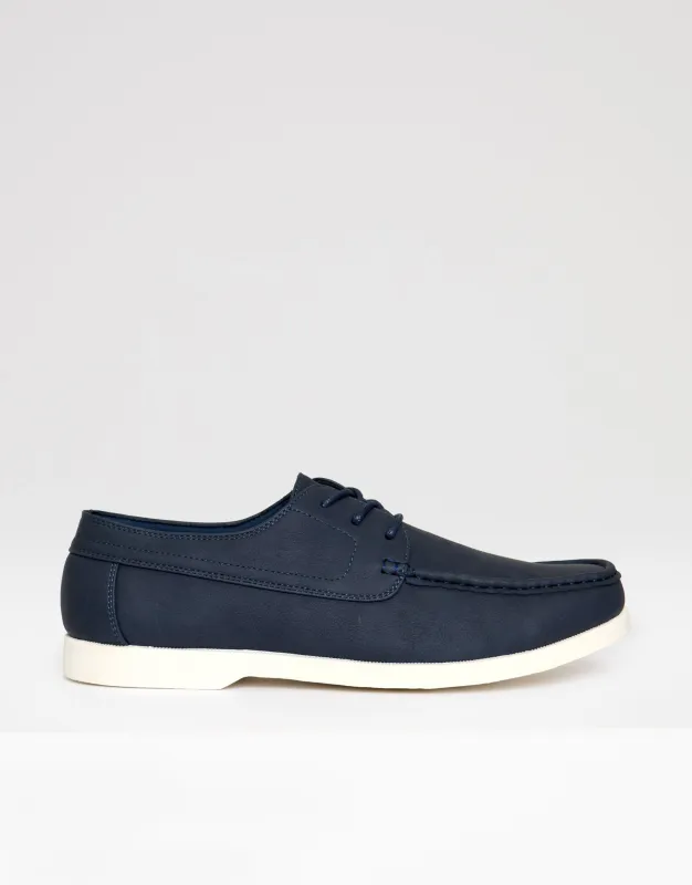 Faux Suede Boat Shoes in Navy made by Threadbare