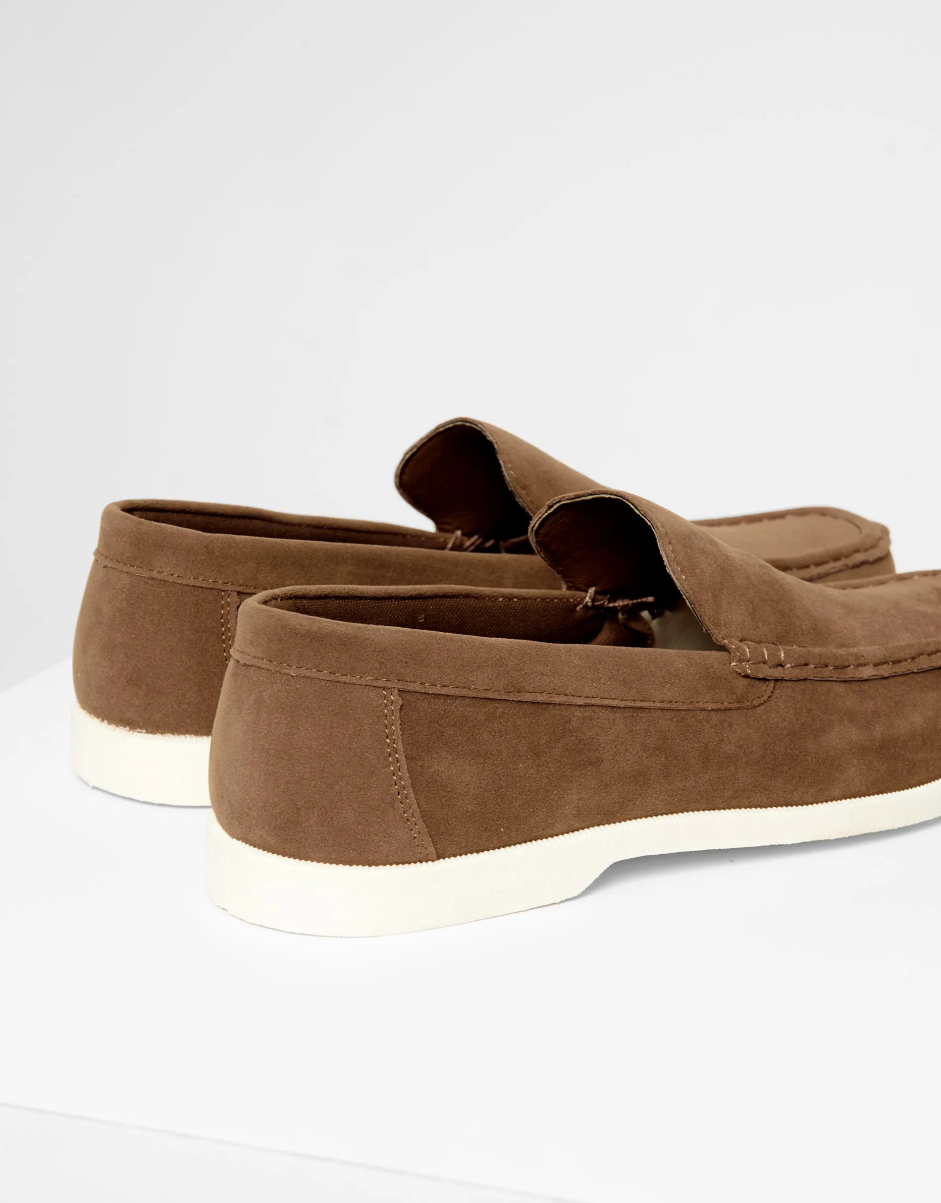 Faux Suede Slip On Loafers in Taupe sold by Threadbare
