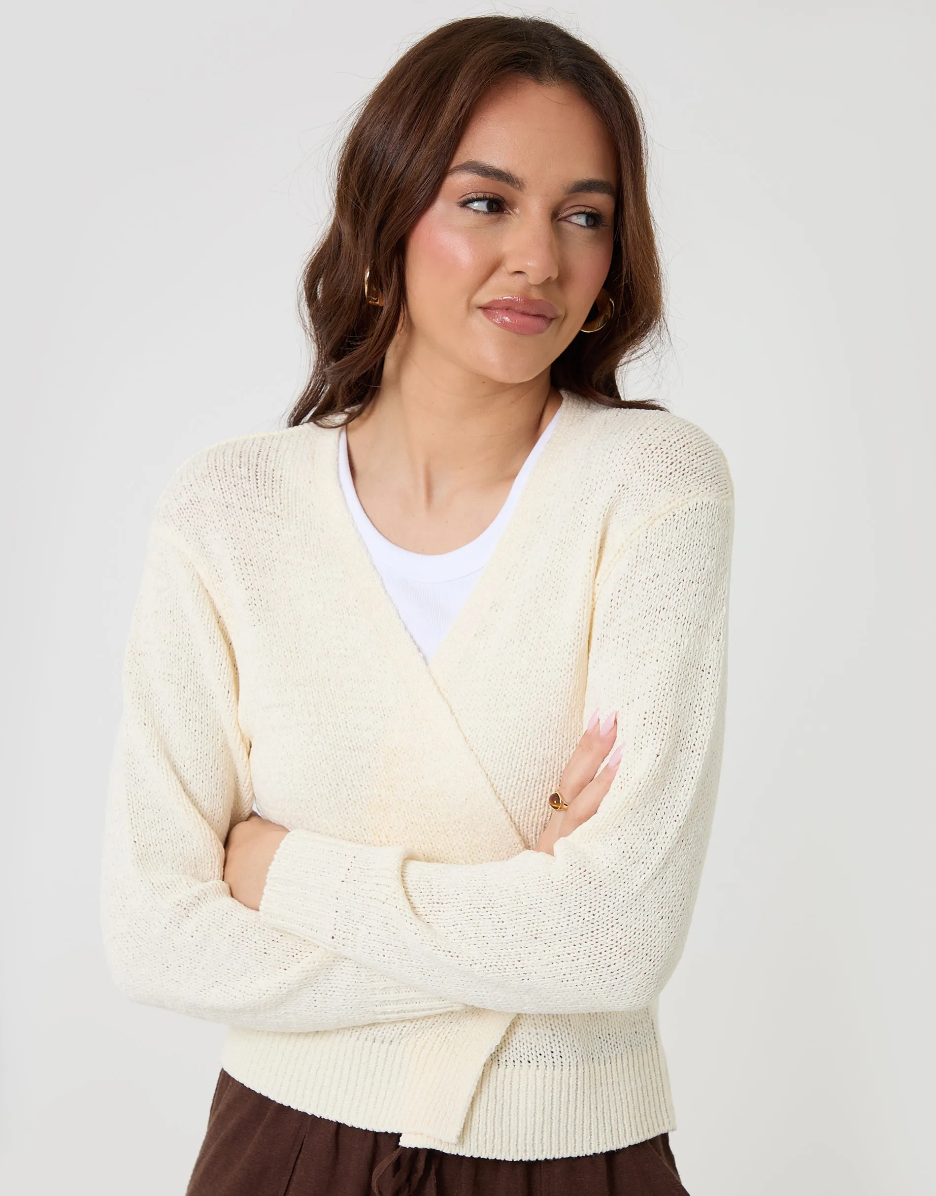 Dropped Shoulder Open Cardigan in Cream sold by Threadbare product image thumbnail 4