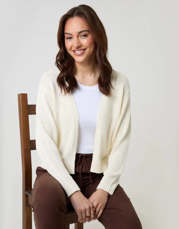Dropped Shoulder Open Cardigan in Cream made by Threadbare