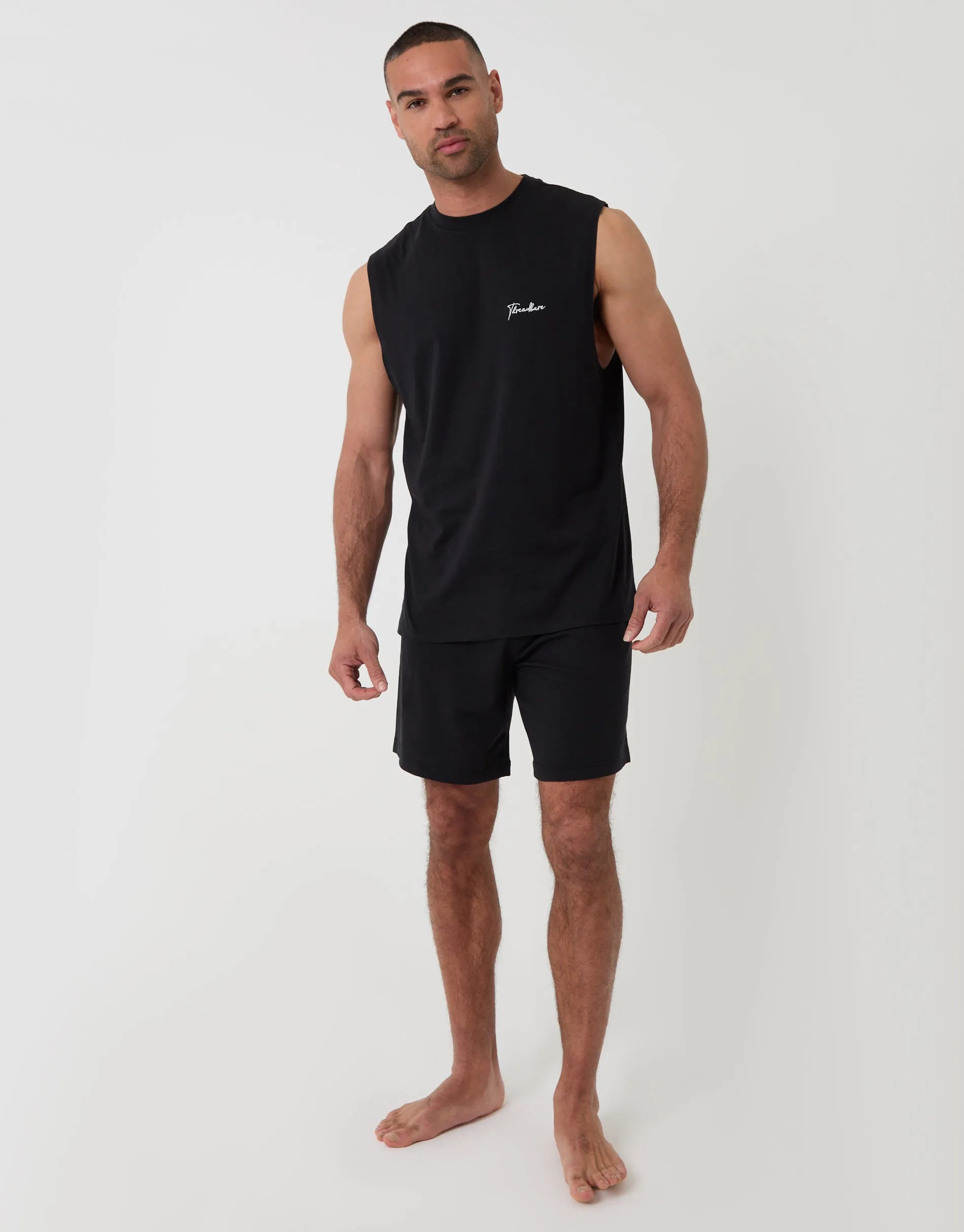 Relaxed Fit Sleeveless Short Lounge Set in Black sold by Threadbare product image thumbnail 3