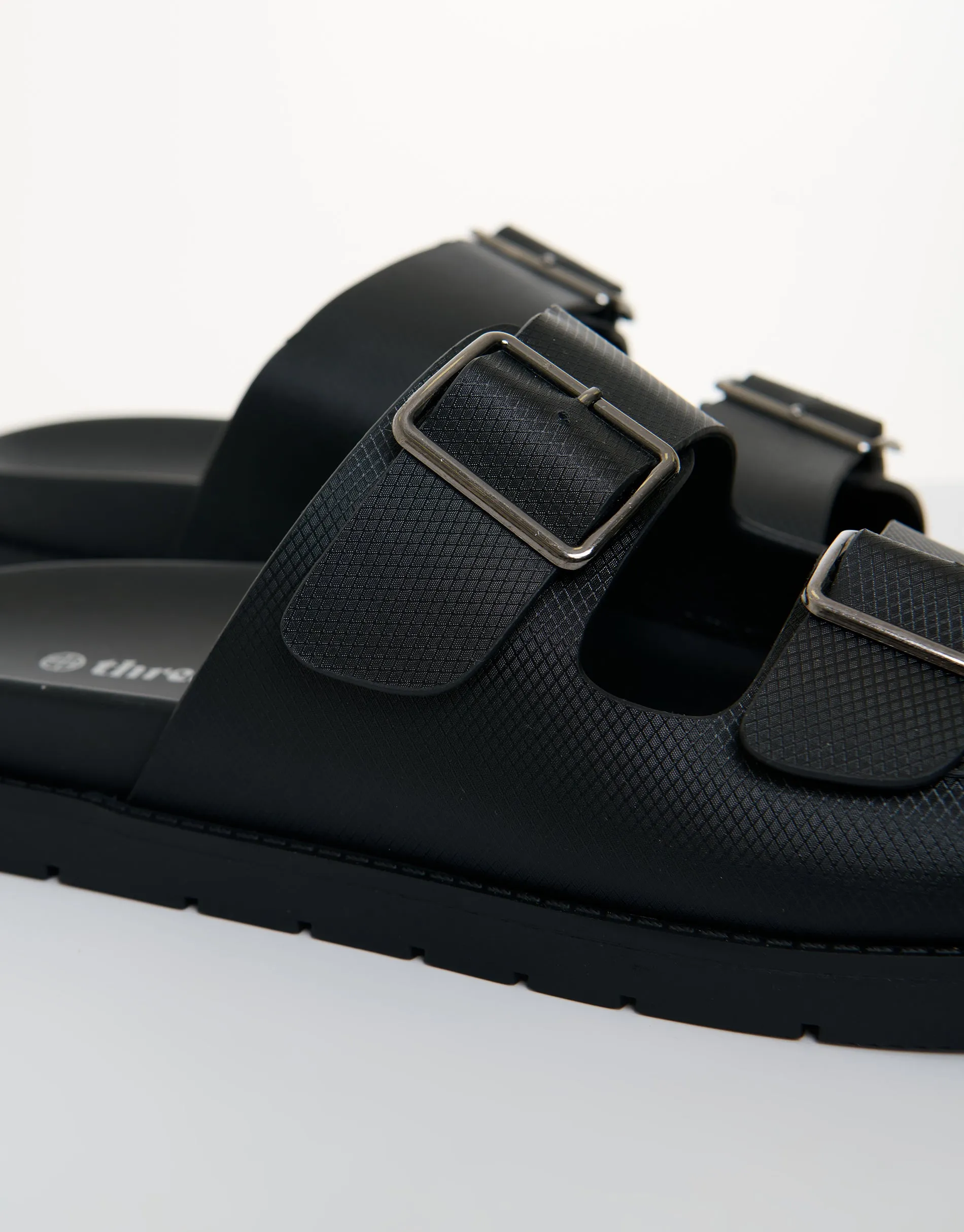 Faux Leather Buckle Strap Sandals in Black sold by Threadbare product image thumbnail 3