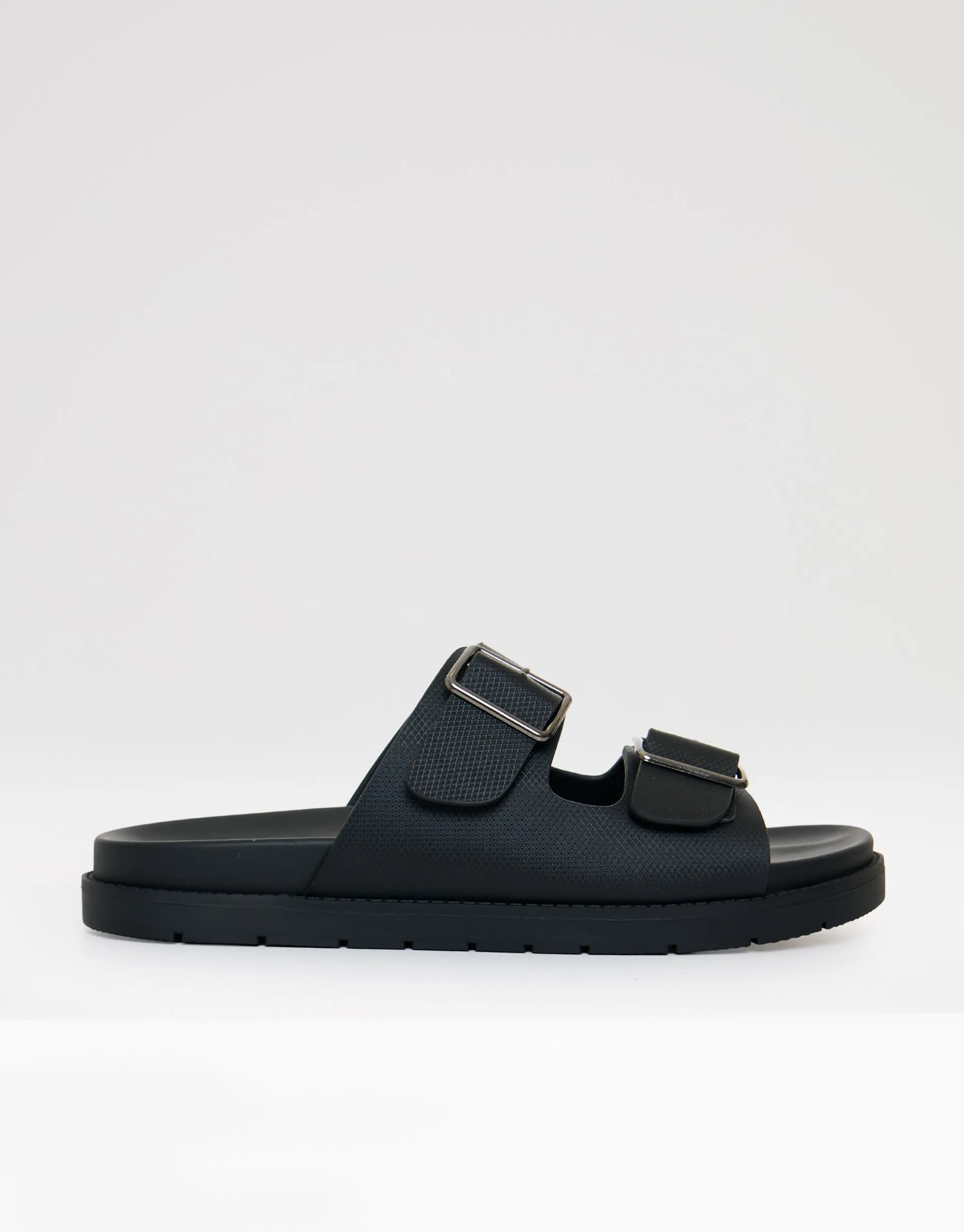 Faux Leather Buckle Strap Sandals in Black sold by Threadbare