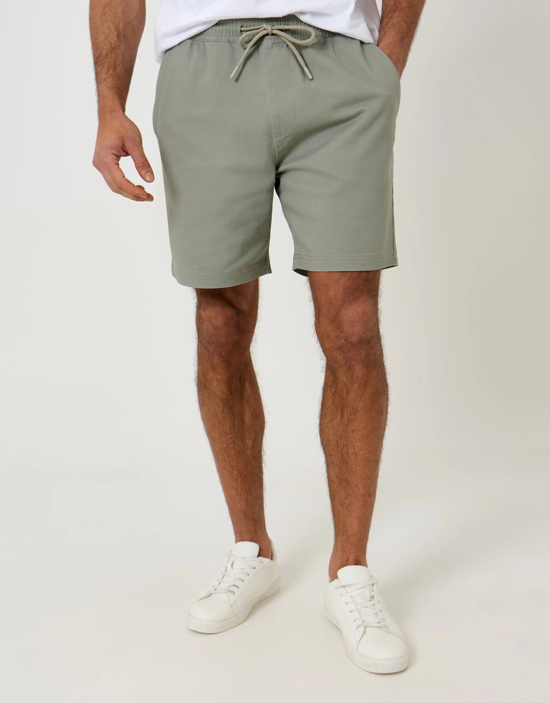 Shorter Length Elasticated Waist Stretch Chino Shorts in Sage Green sold by Threadbare product image thumbnail 2