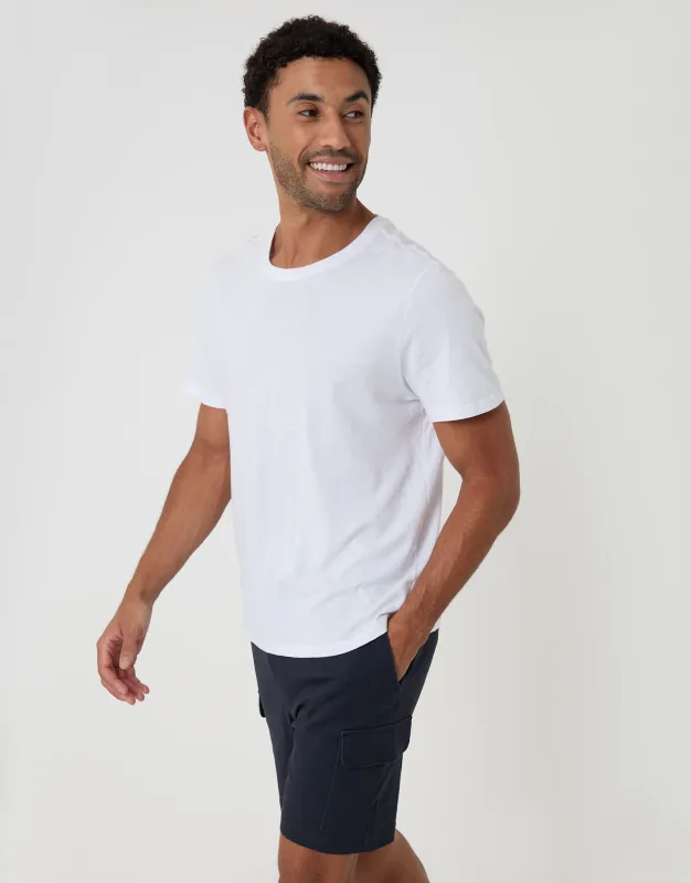 Shorter Length Elasticated Waist Stretch Cargo Shorts in Navy made by Threadbare