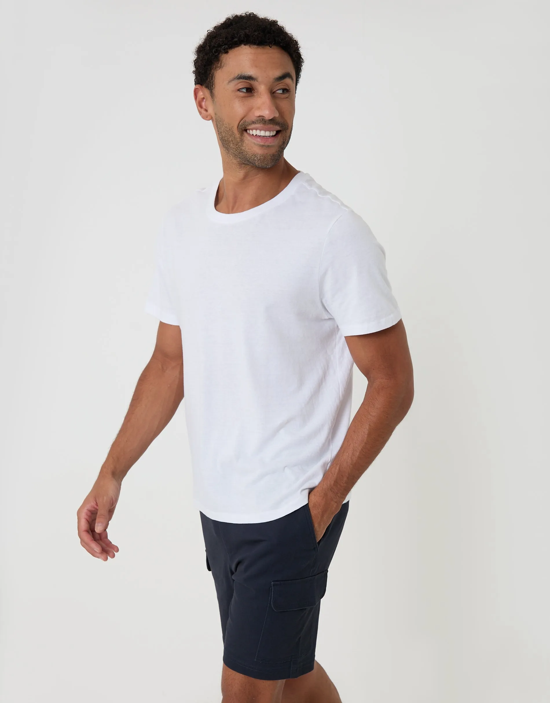 Shorter Length Elasticated Waist Stretch Cargo Shorts in Navy sold by Threadbare