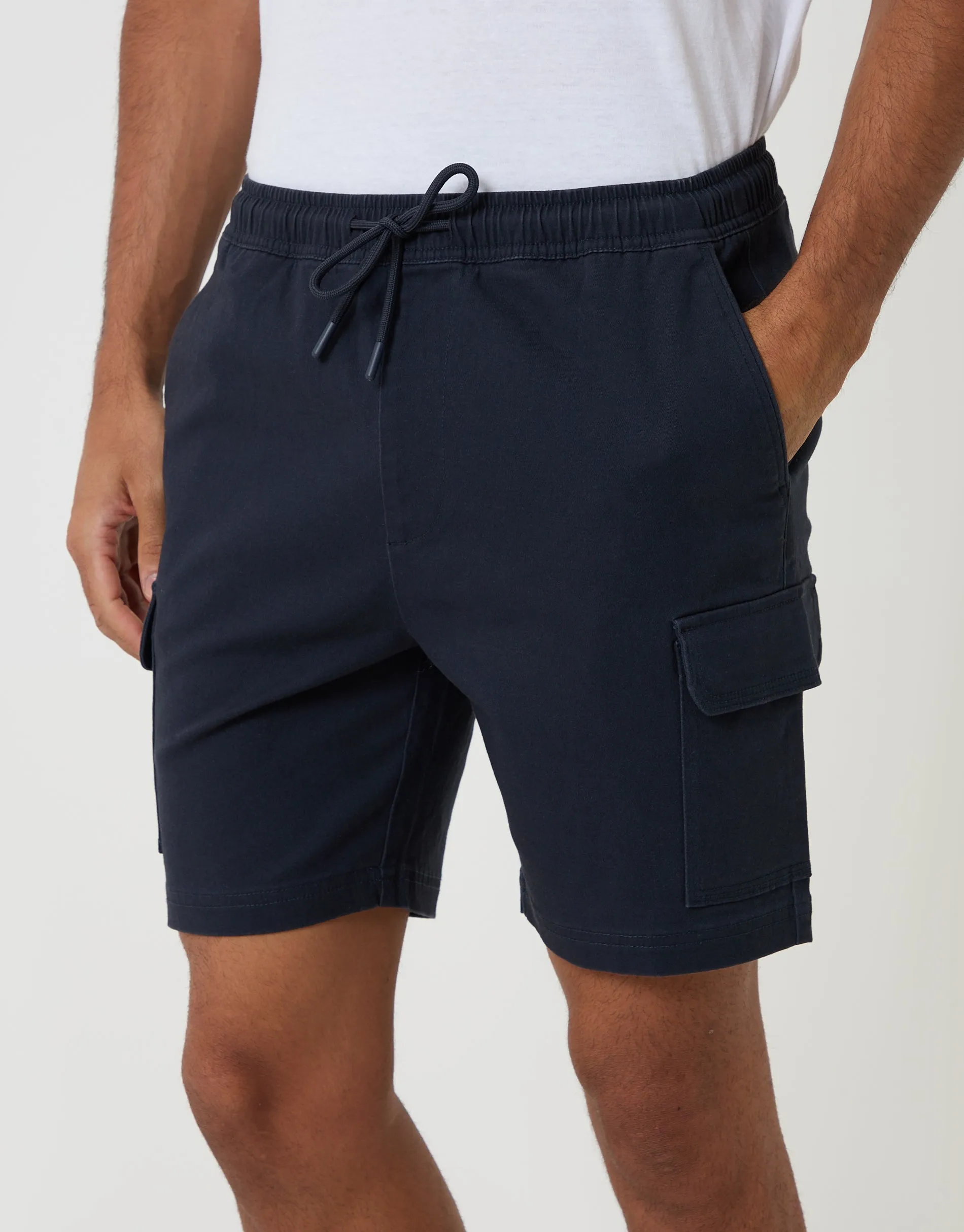 Shorter Length Elasticated Waist Stretch Cargo Shorts in Navy sold by Threadbare product image thumbnail 2