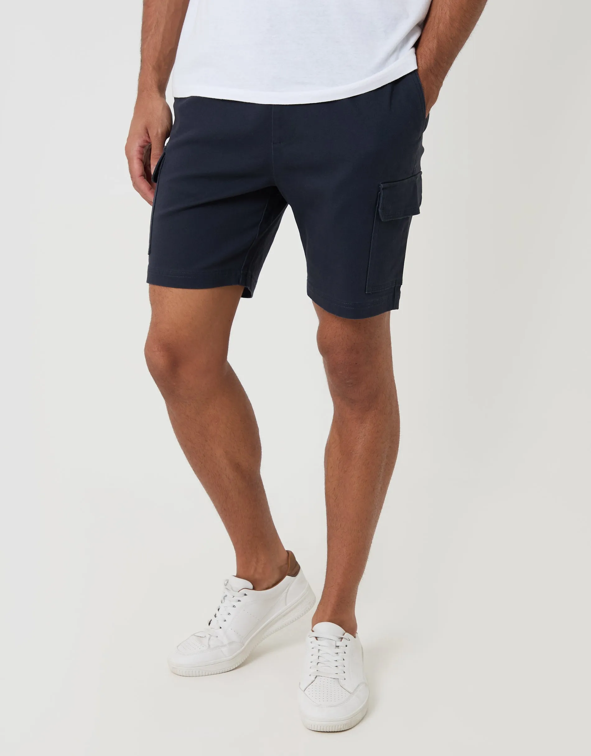 Shorter Length Elasticated Waist Stretch Cargo Shorts in Navy sold by Threadbare product image thumbnail 4