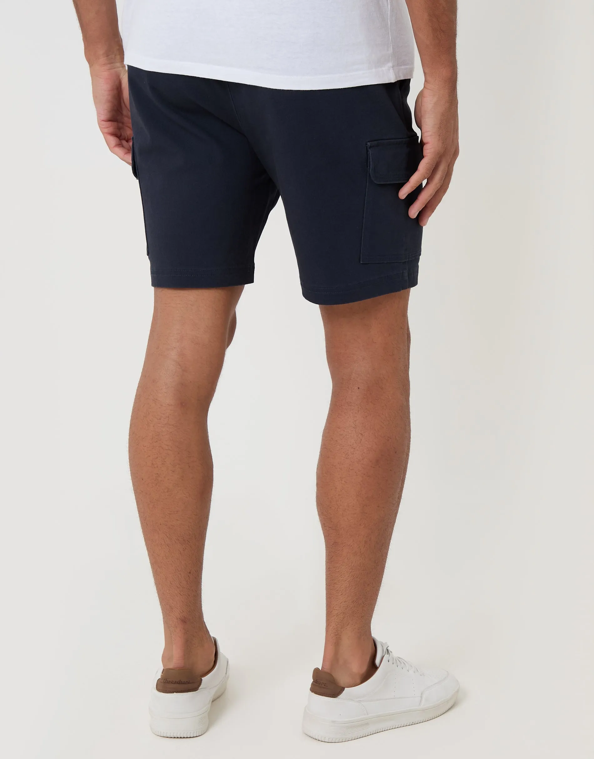 Shorter Length Elasticated Waist Stretch Cargo Shorts in Navy sold by Threadbare product image thumbnail 3