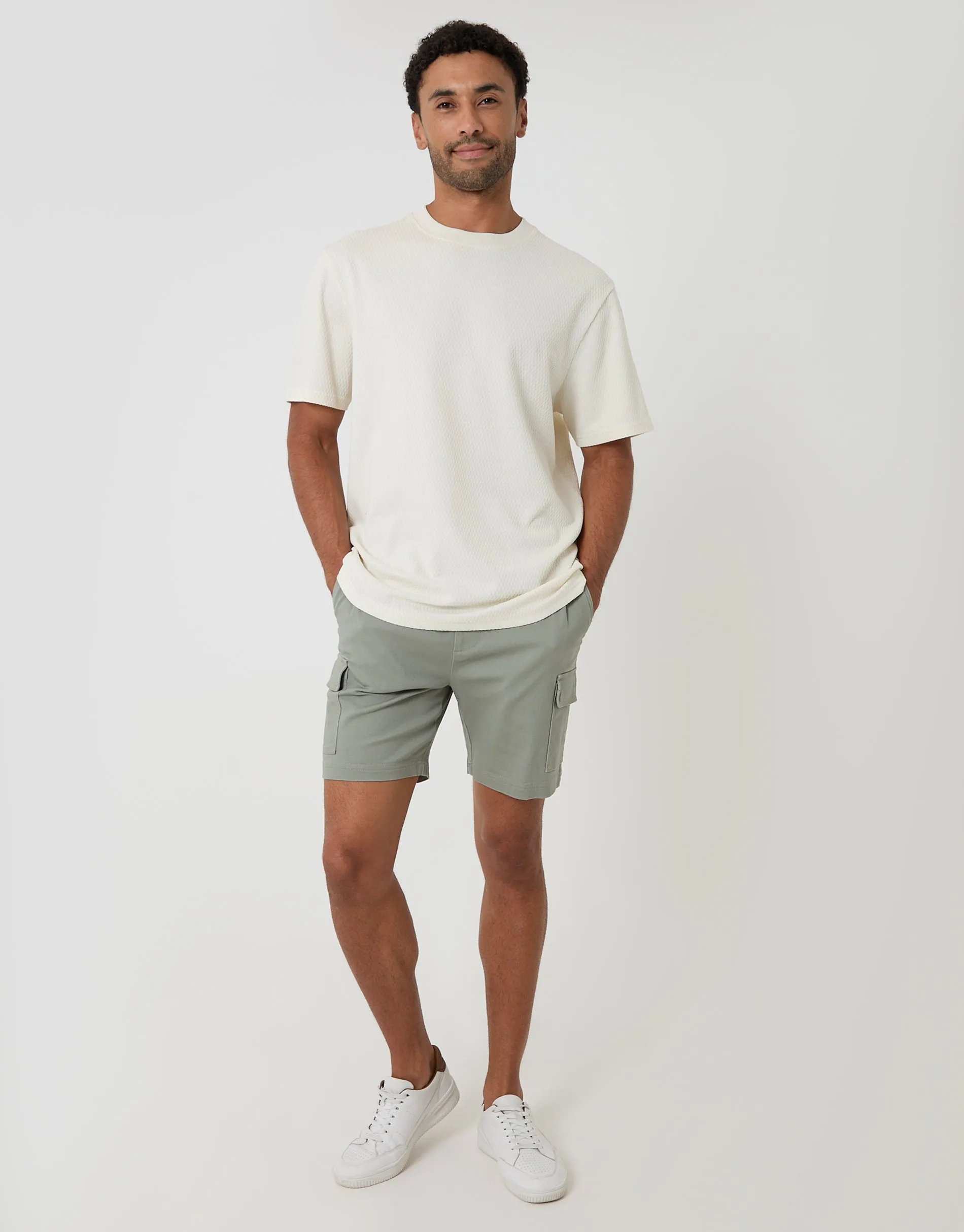 Relaxed Fit Textured Crew Neck T-Shirt in Ecru sold by Threadbare product image thumbnail 3