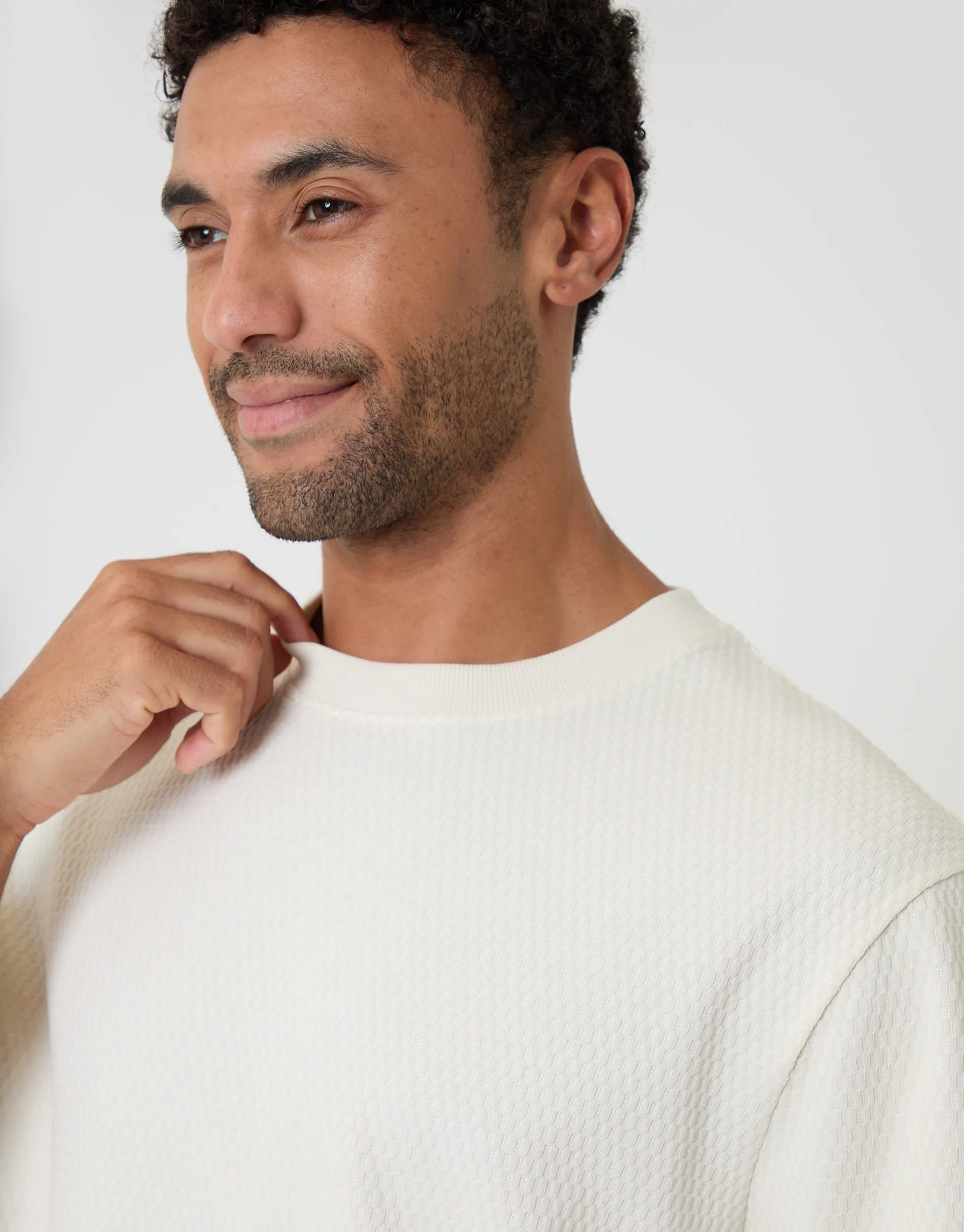 Relaxed Fit Textured Crew Neck T-Shirt in Ecru sold by Threadbare product image thumbnail 4