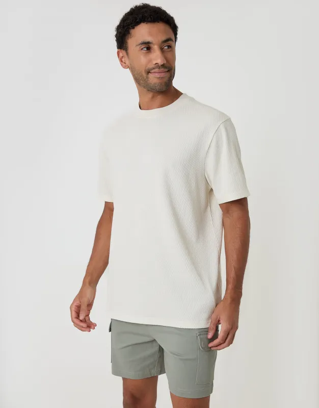 Relaxed Fit Textured Crew Neck T-Shirt in Ecru made by Threadbare
